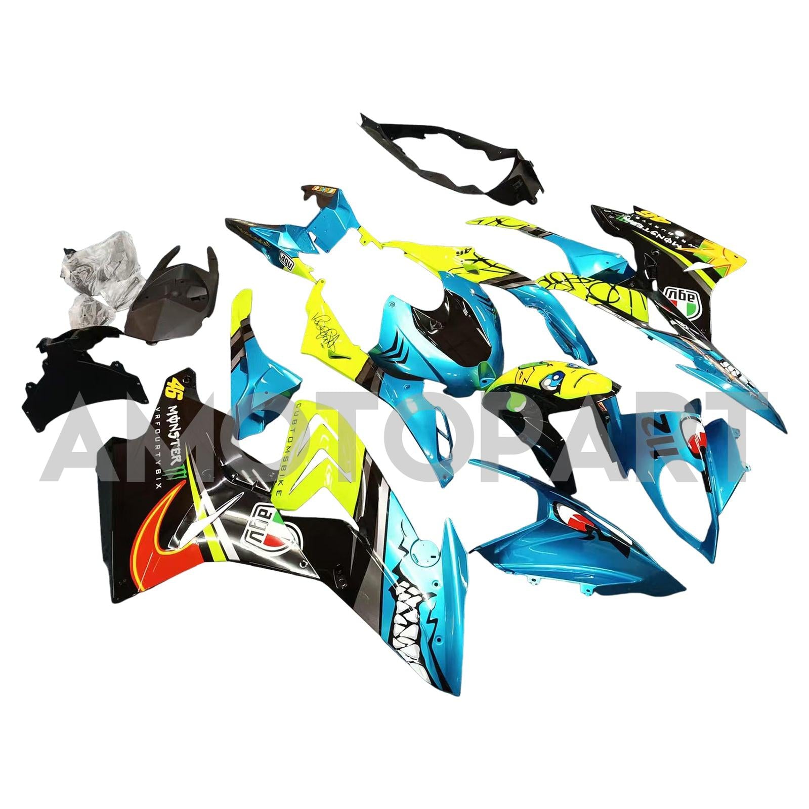 Amotopart BMW S1000RR 2017-2018 Blue&Yellow Monster Style4 Fairing Kit
