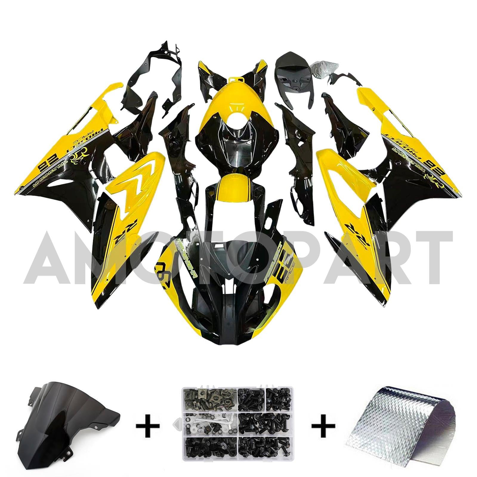 Amotopart BMW S1000RR 2017-2018 Kit de carenado amarillo y negro