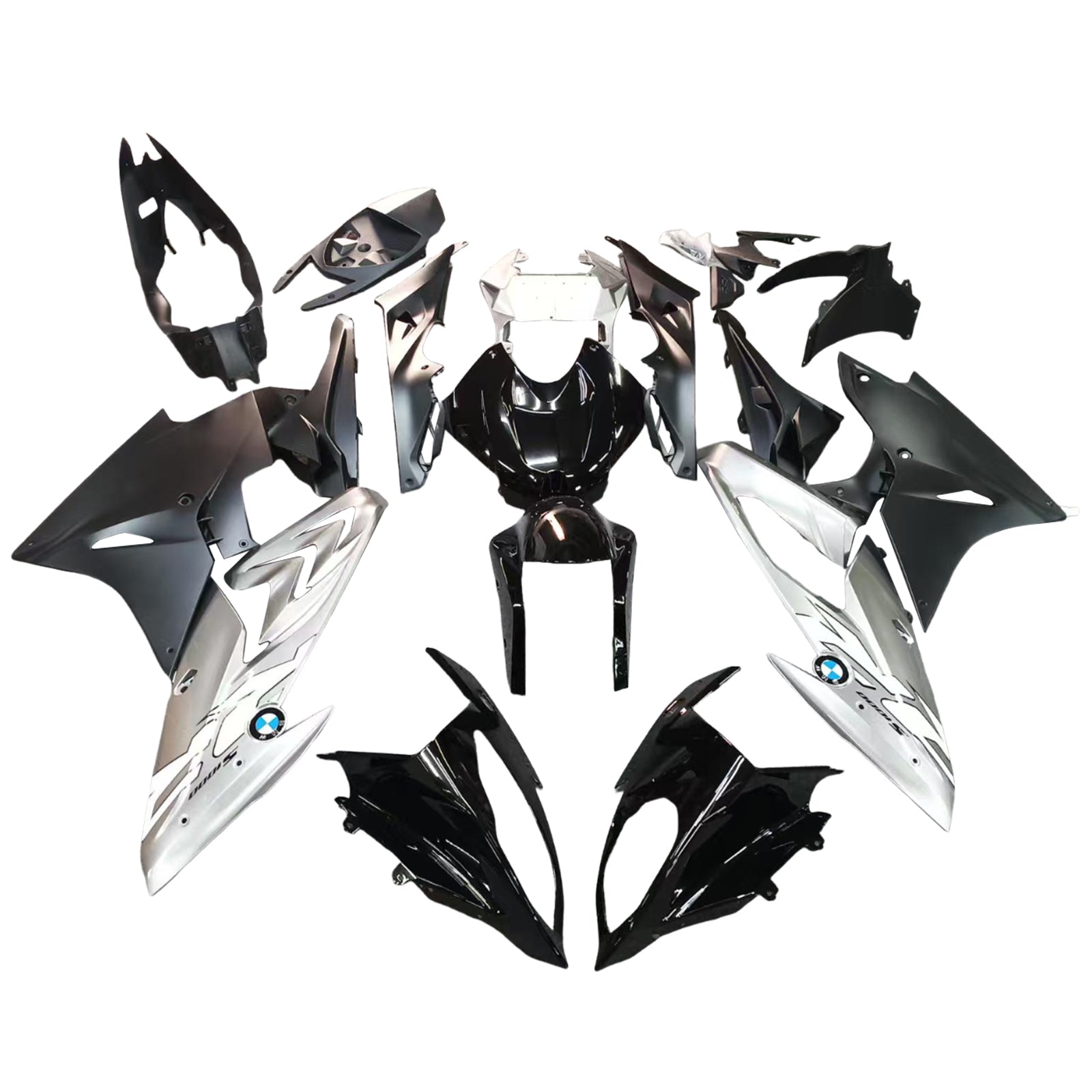 Amotopart BMW S1000RR 2017-2018 Kit de carenado negro y plateado
