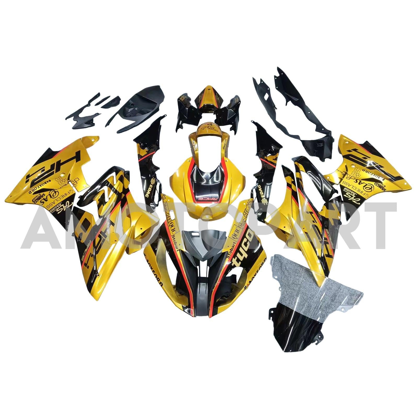 Amotopart BMW S1000RR 2017-2018 Kit de carenado dorado y negro