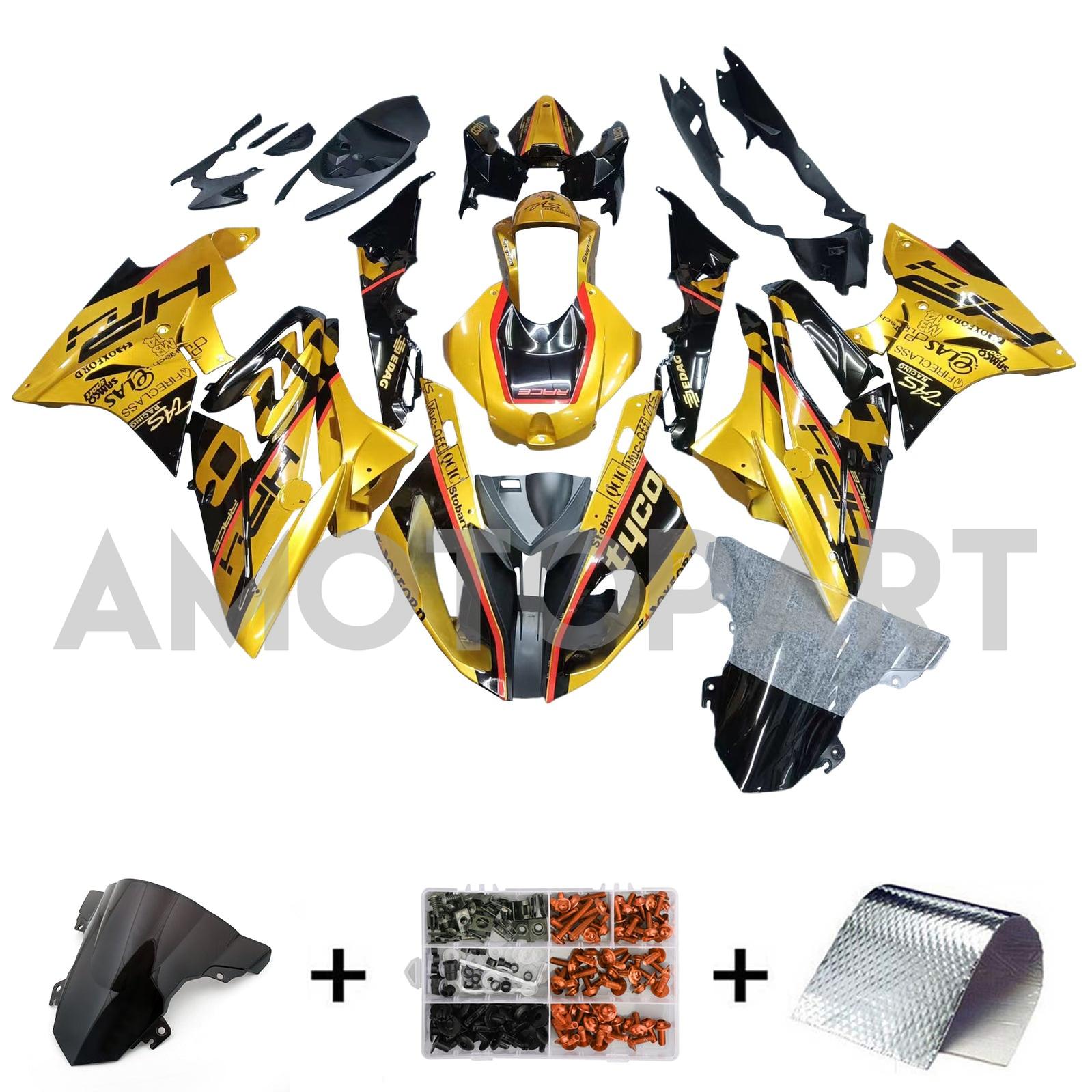 Amotopart BMW S1000RR 2017-2018 Kit de carenado dorado y negro