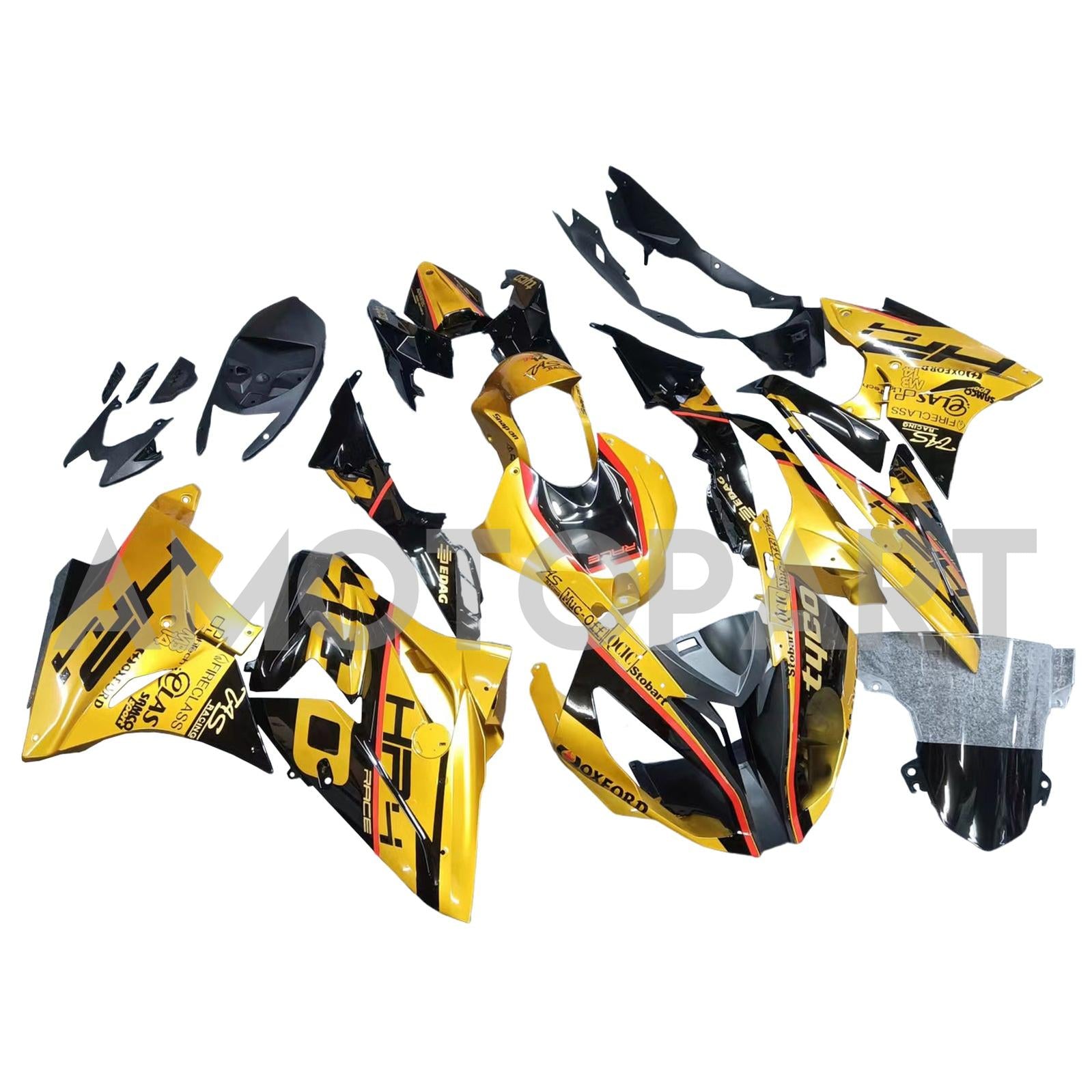 Amotopart BMW S1000RR 2017-2018 Kit de carenado dorado y negro