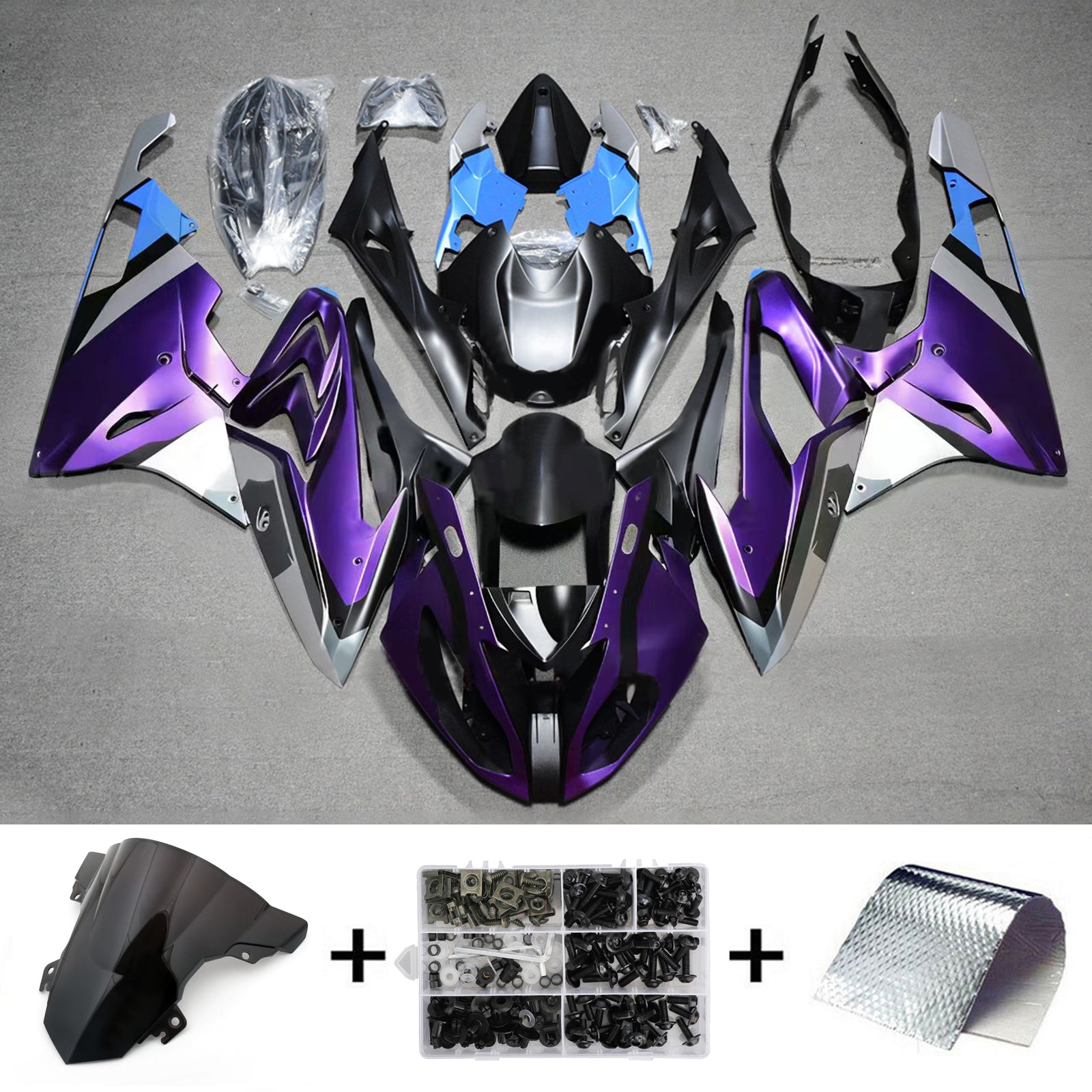 bmw s1000rr テールカウル　フェアリングキット Amotopart 2017-2018 BMW S1000RR ブラック パープル フェアリングキット