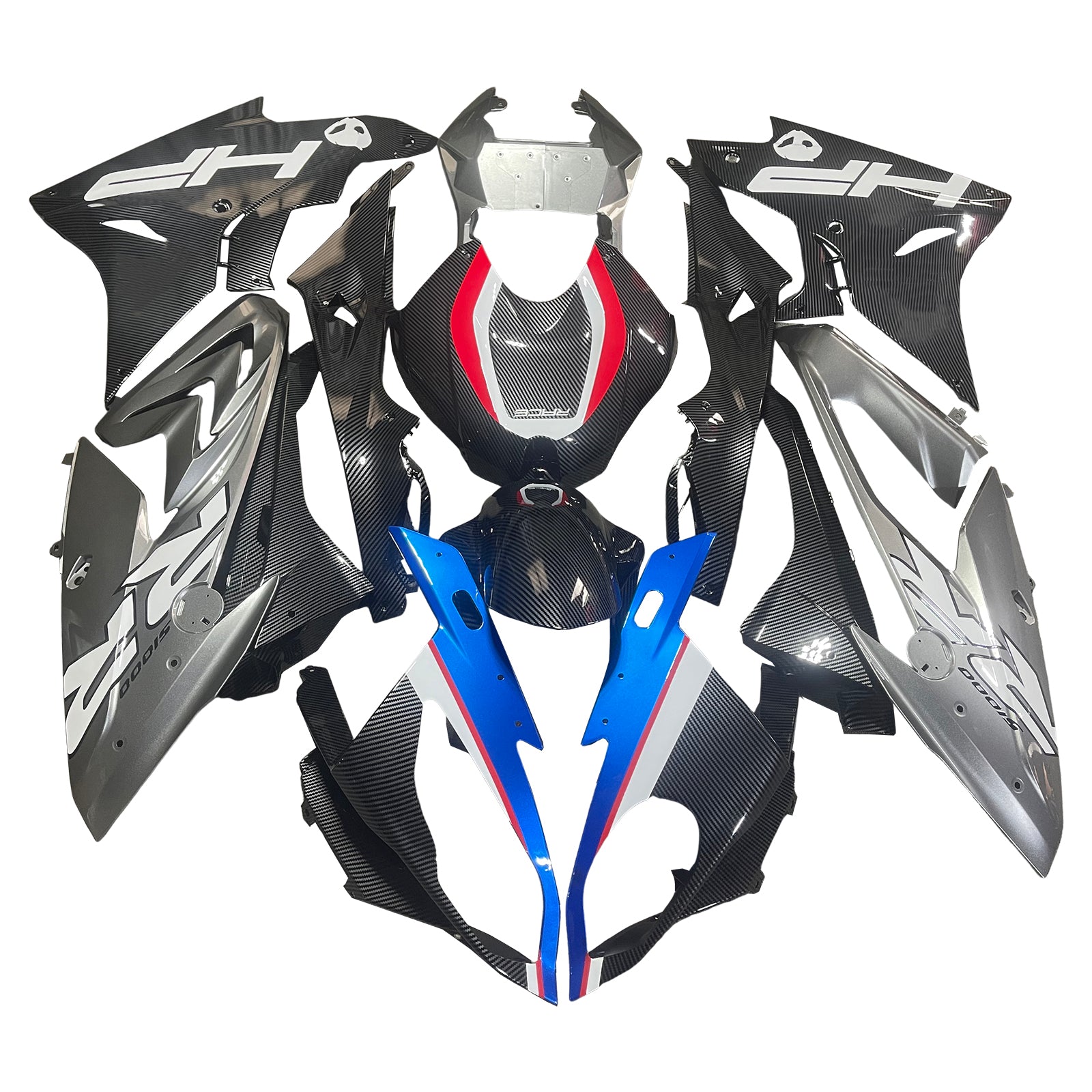 Amotopart 2017–2018 BMW S1000RR Carbon Fiber Patterns Silber Verkleidungsset