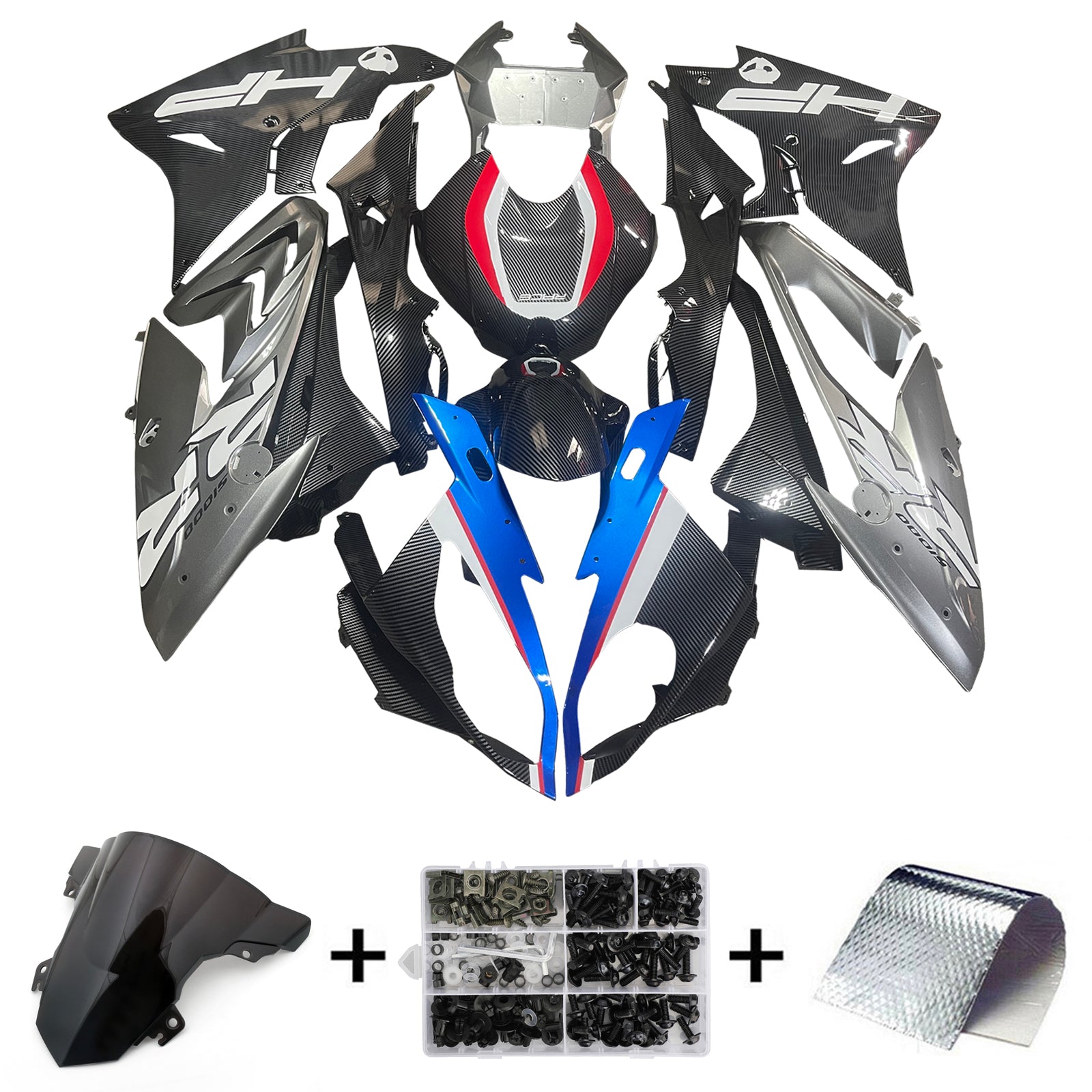 Amotopart 2017–2018 BMW S1000RR Carbon Fiber Patterns Silber Verkleidungsset