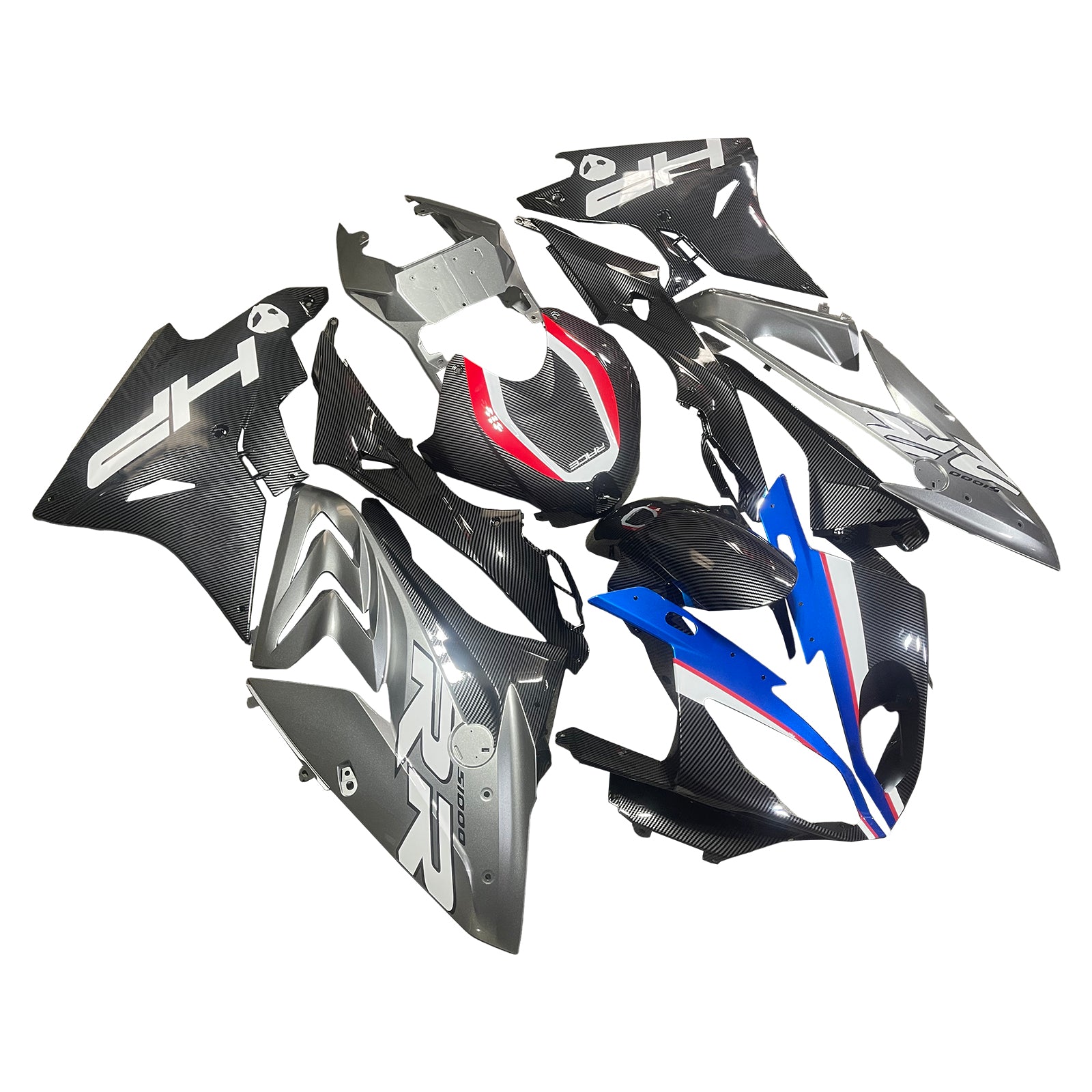 Amotopart 2017-2018 BMW S1000RR Carbon Fiber Mønstre Silver Fairing Kit