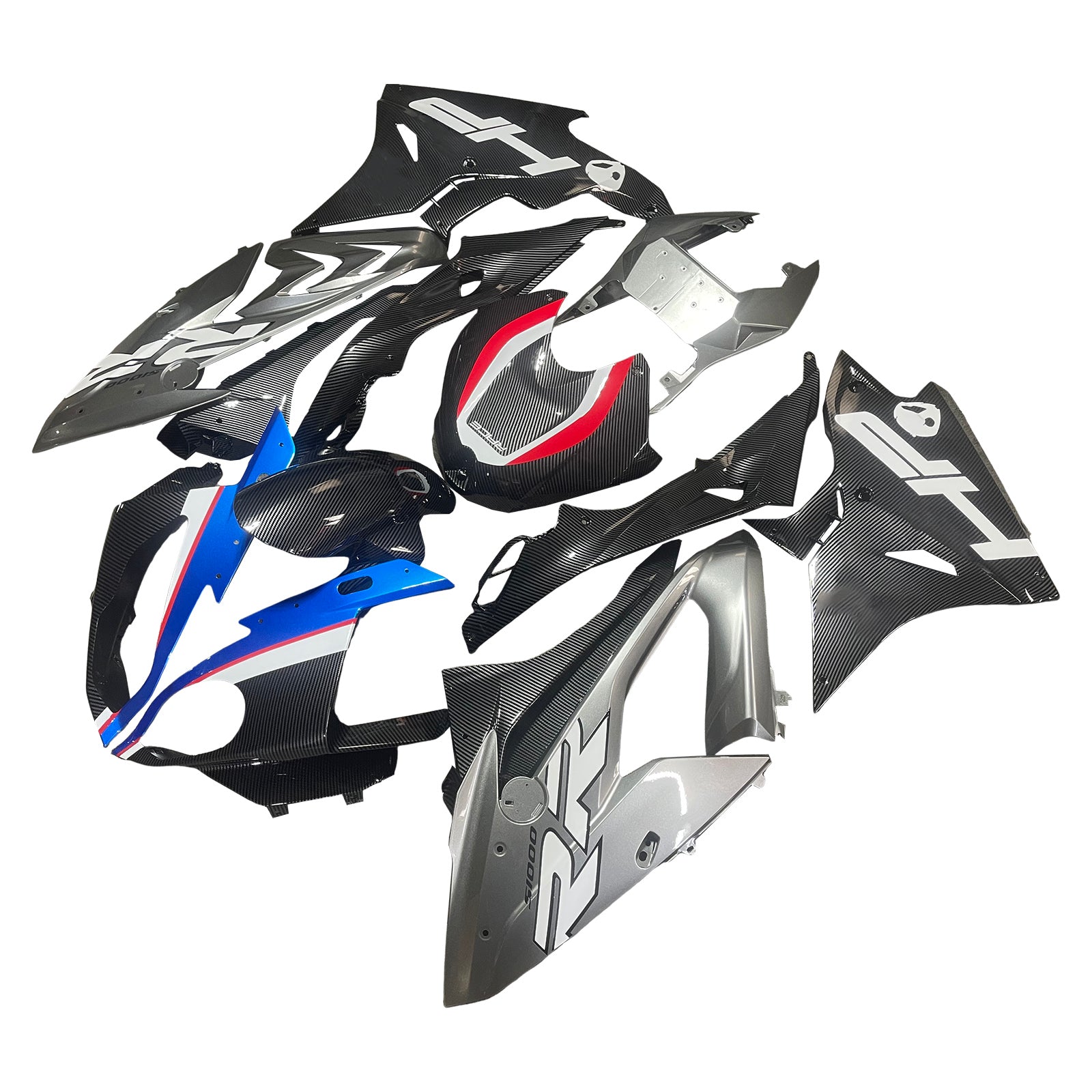 Amotopart 2017-2018 BMW S1000RR Carbon Fiber Mønstre Silver Fairing Kit