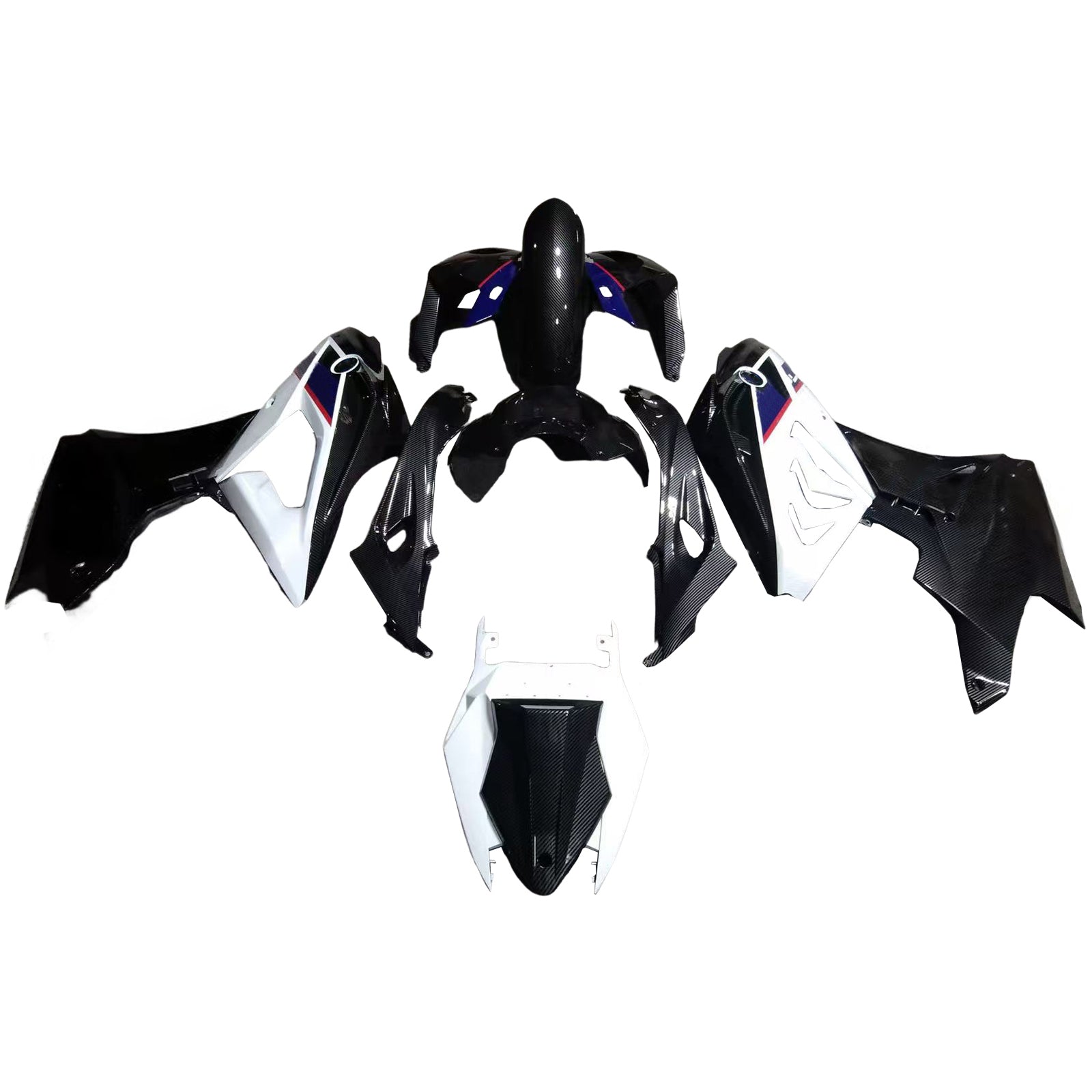 Amotopart 2017–2018 BMW S1000RR Verkleidungsset mit Karbonfasermuster, Weiß, Blau