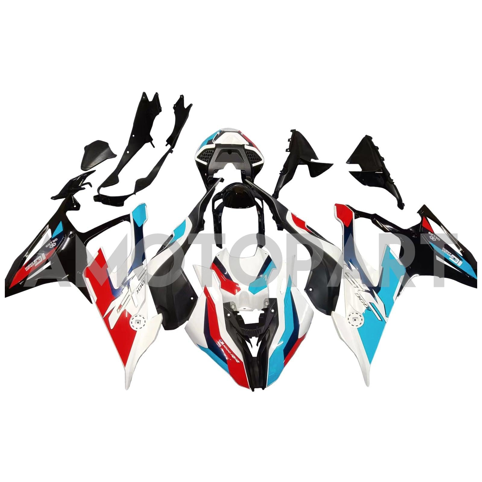 Amotopart 2019–2022 BMW S1000RR/M1000RR Schwarz-weißes Rennverkleidungsset