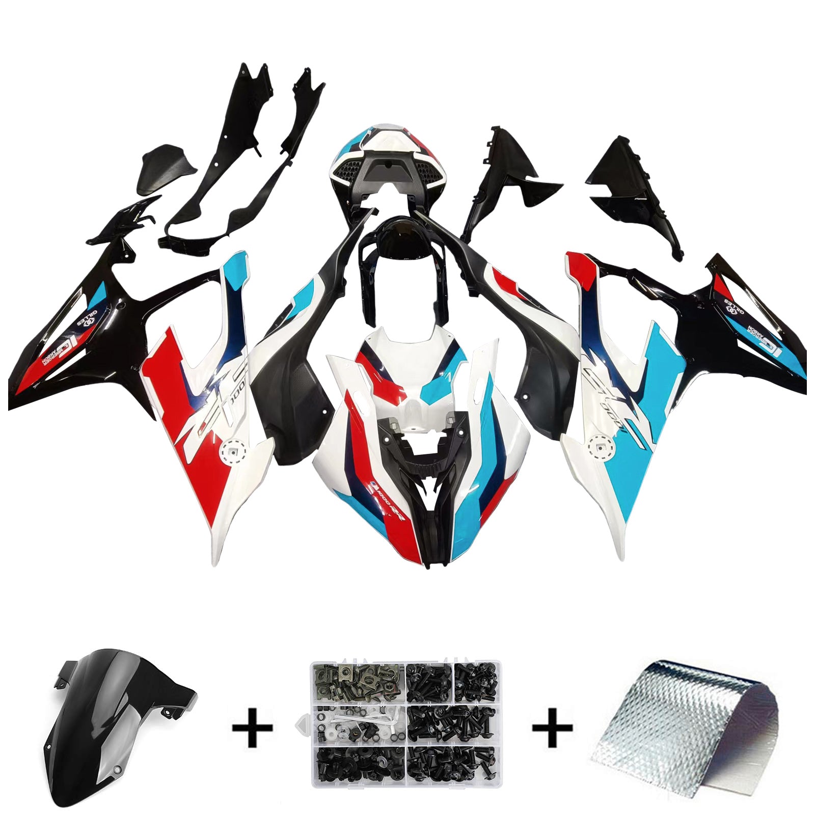 Amotopart 2019-2022 BMW S1000RR/M1000RR Kit de carenado de carreras blanco negro