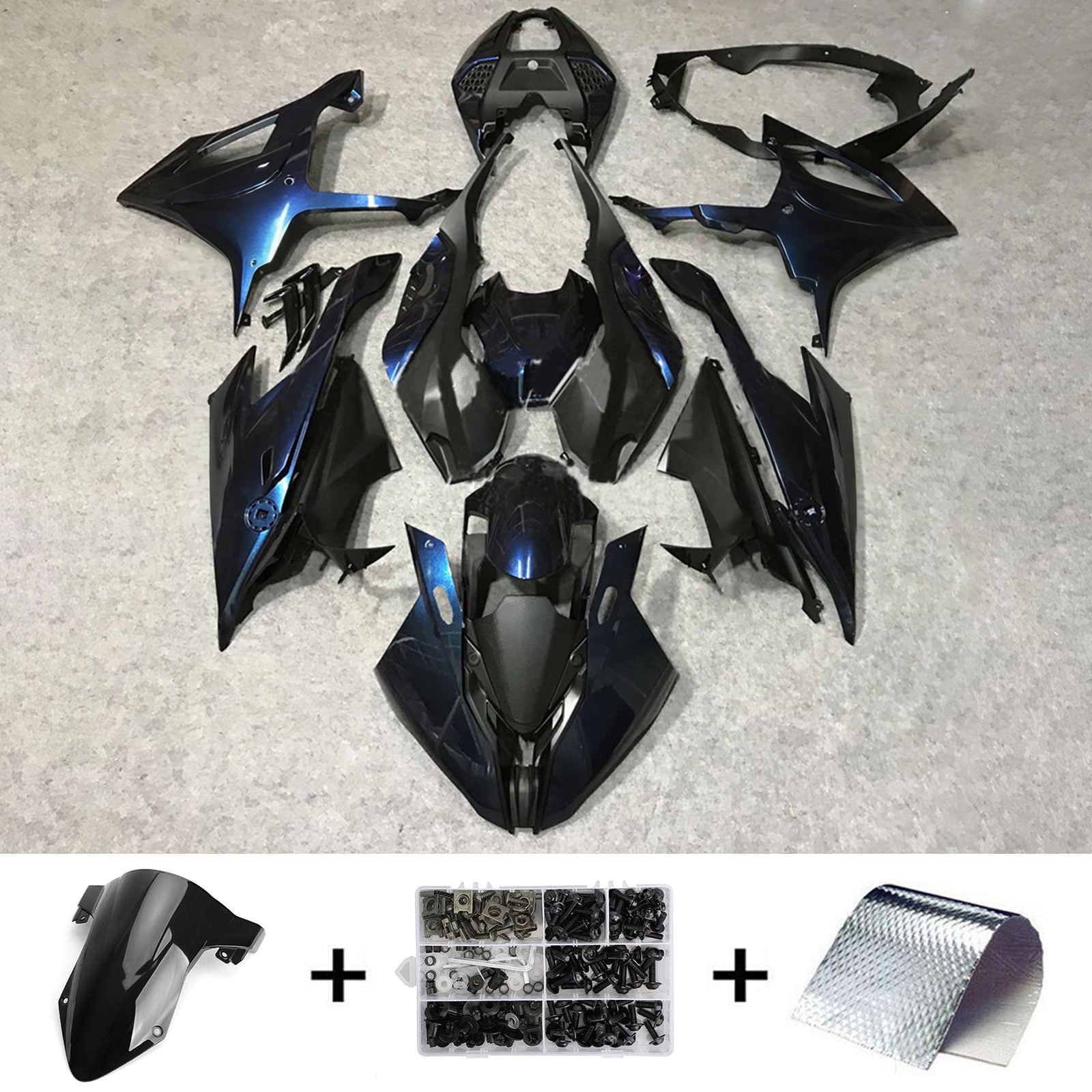 Amotopart 2019-2022 BMW S1000RR/M1000RR Kit de carenado de carreras negro azul oscuro