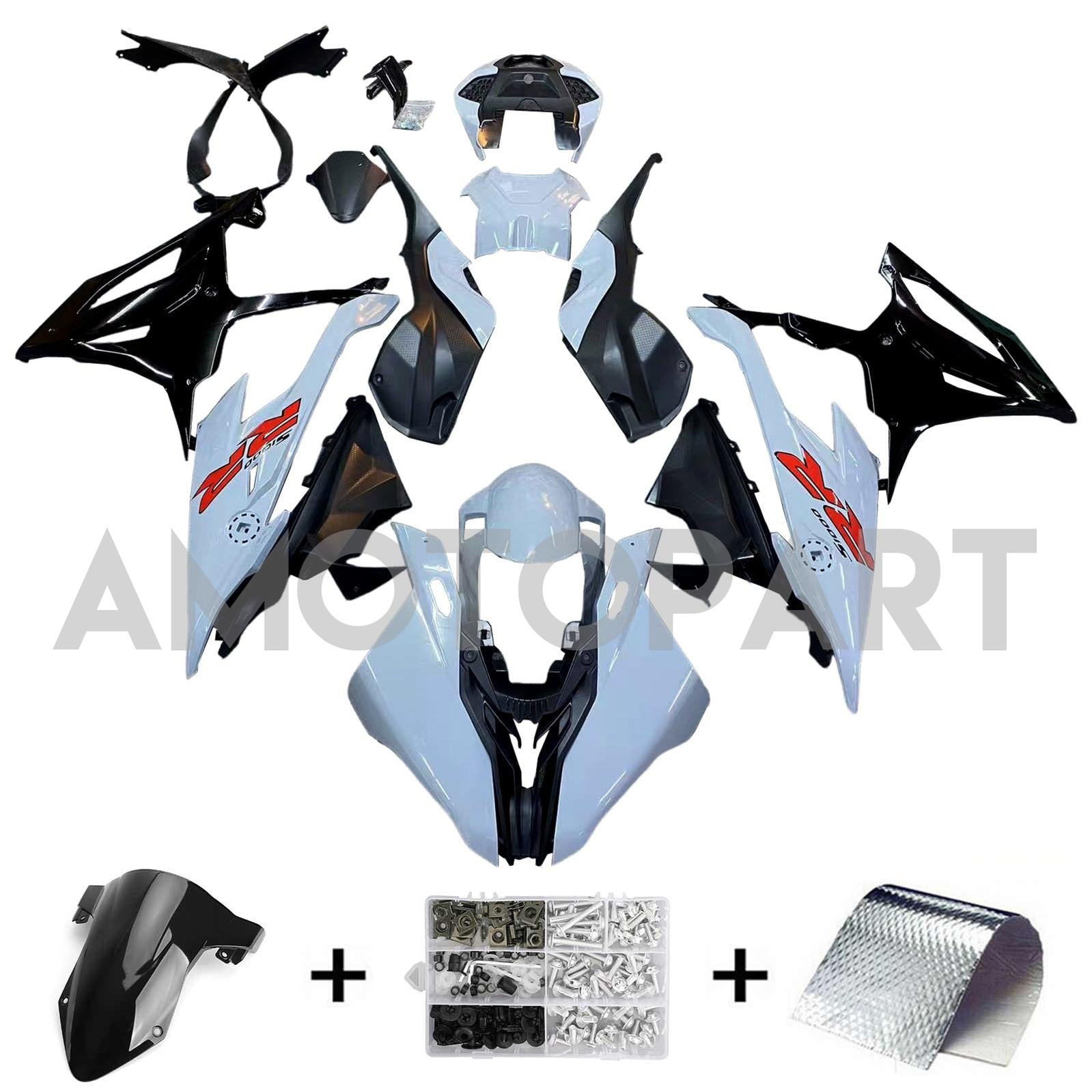 Amotopart 2019-2022 BMW S1000RR/M1000RR Black Grey-White Racing Fairing Kit