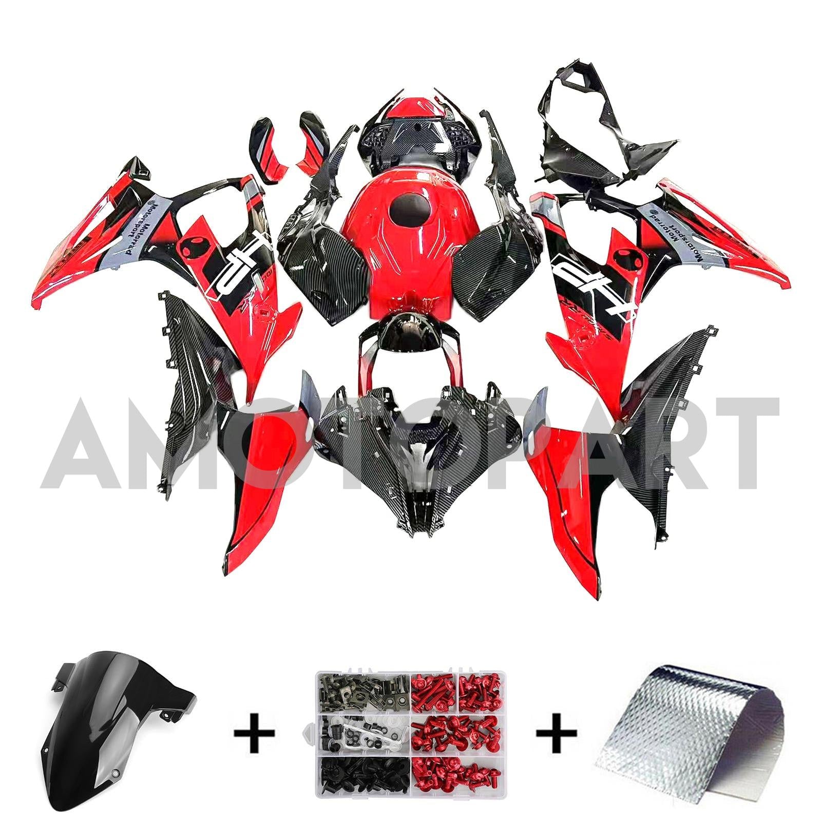 Kit de carenado Amotopart BMW S1000RR 2019-2022 negro y rojo