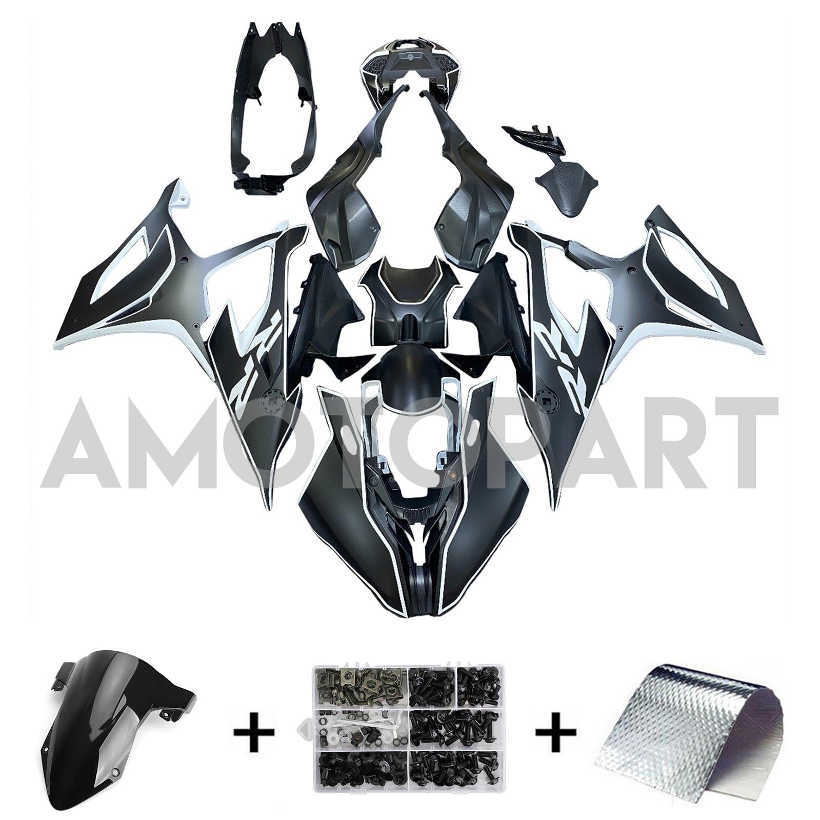 Amotopart BMW S1000RR 2019-2022 Black Stripe Fairing Kit