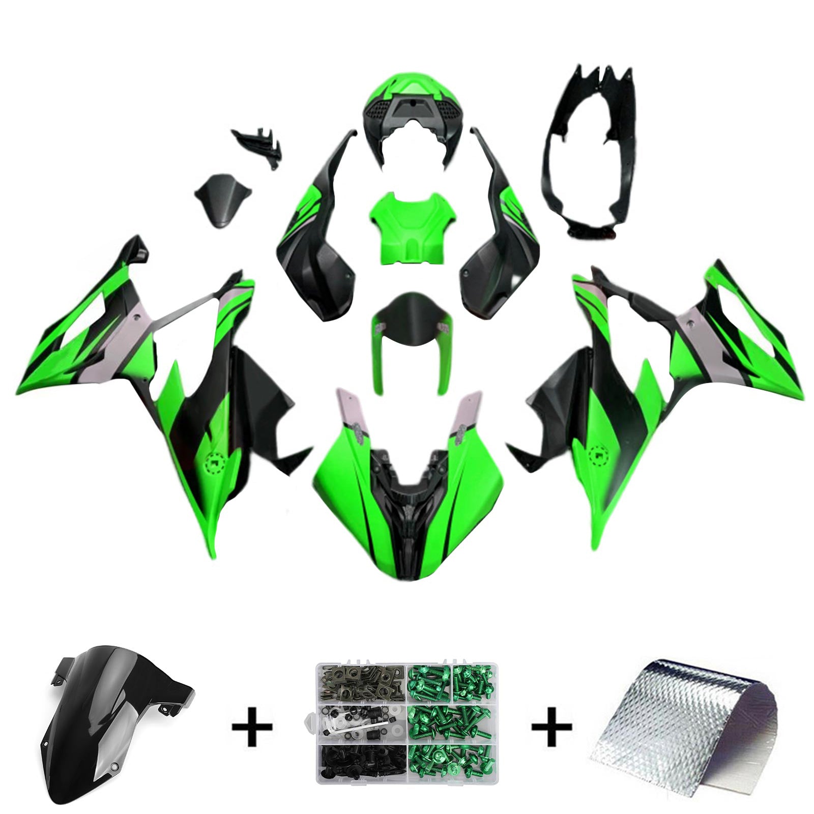 Amotopart BMW S1000RR 2019-2022 Matte Green & Black Fairing Kit