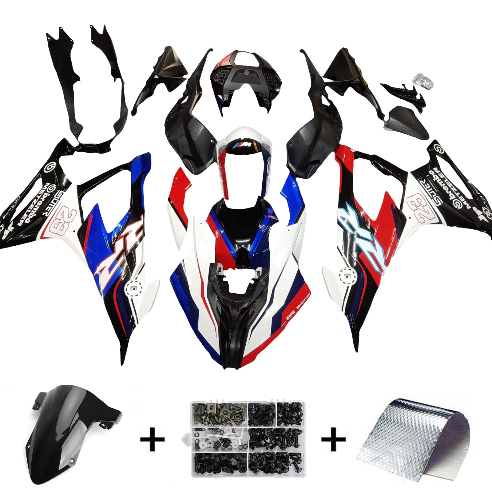 Kit de carénage Amotopart BMW S1000RR 2019-2022 bleu et rouge Style9