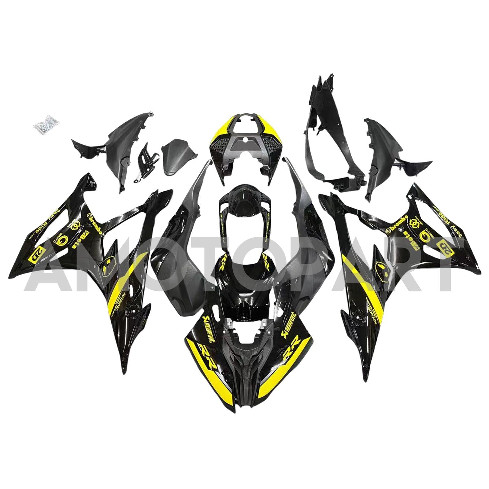 Kit de carenado Amotopart BMW S1000RR 2019-2022 negro y amarillo