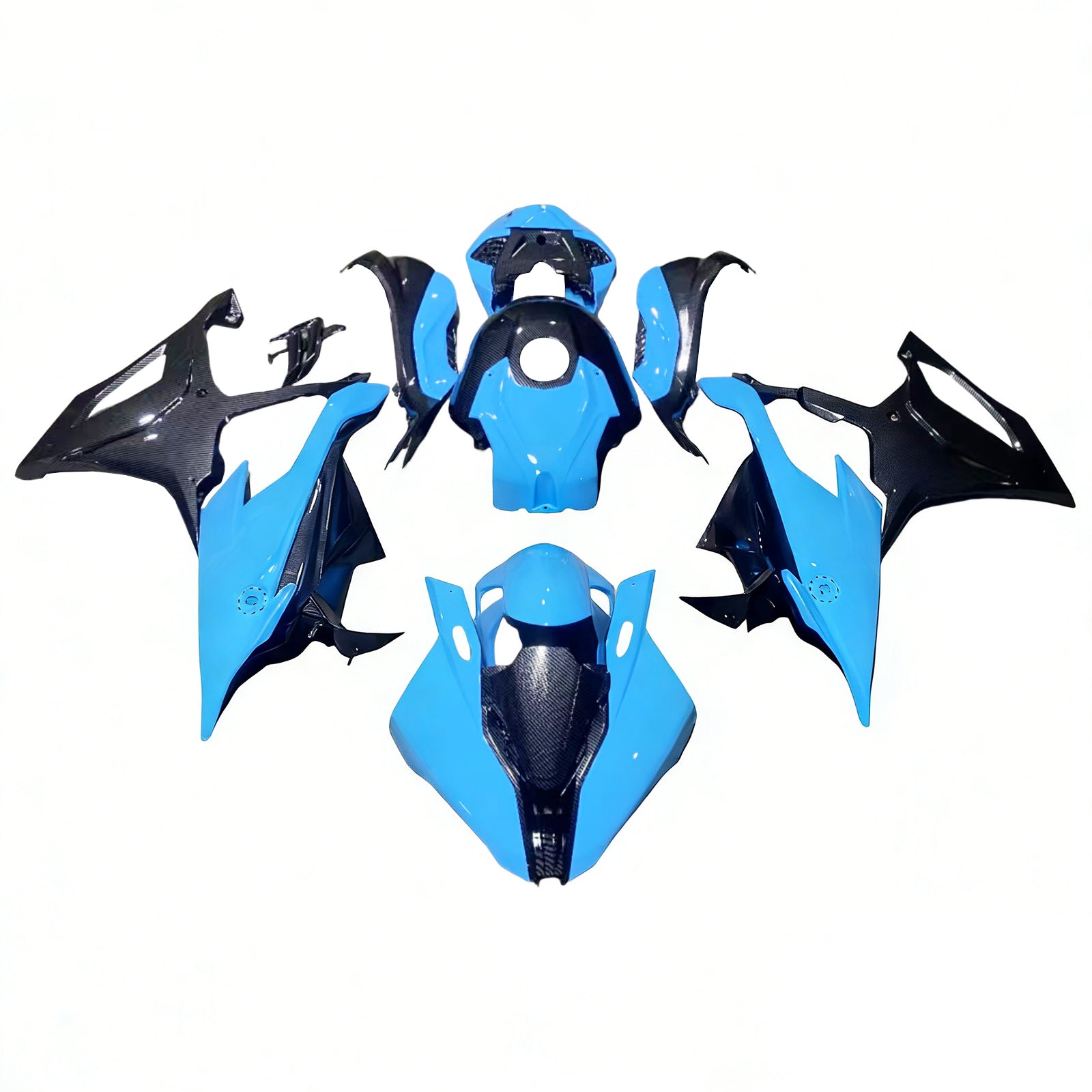 Amotopart BMW S1000RR 2019-2022 Blue & Carbon Fiber Pattern Fairing Kit
