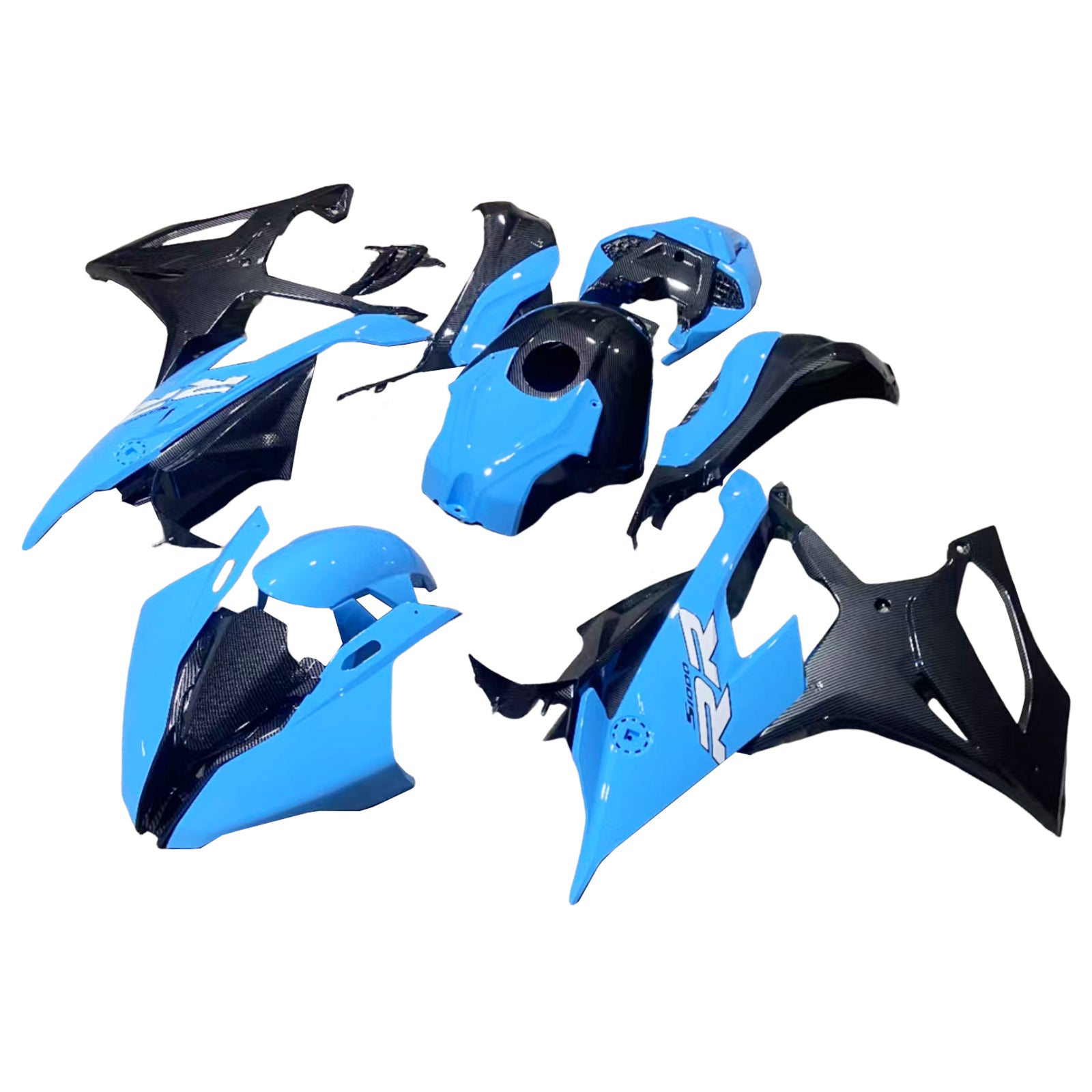 Amotopart BMW S1000RR 2019-2022 Blue & Carbon Fiber Pattern Fairing Kit