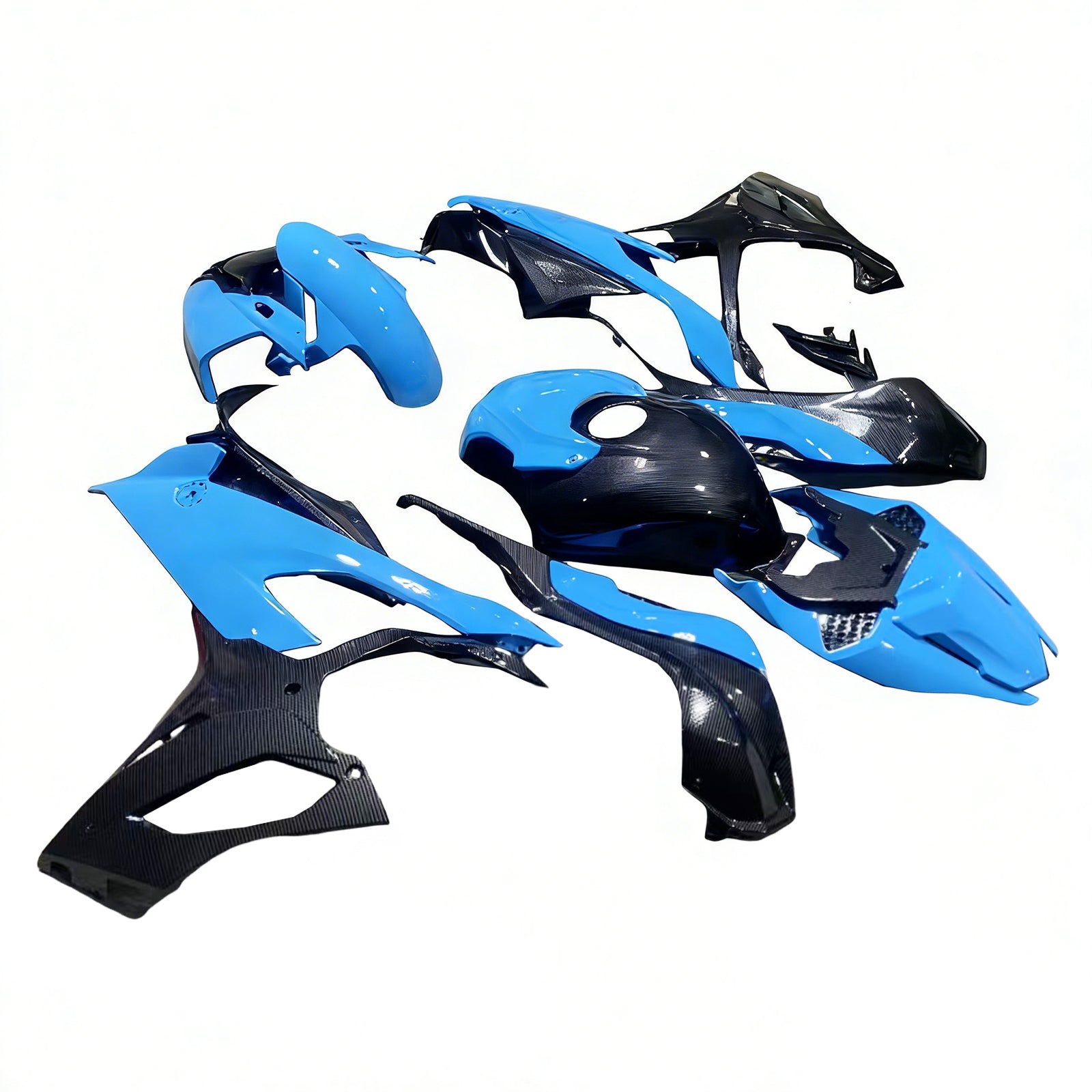 Amotopart BMW S1000RR 2019-2022 Blue & Carbon Fiber Pattern Fairing Kit