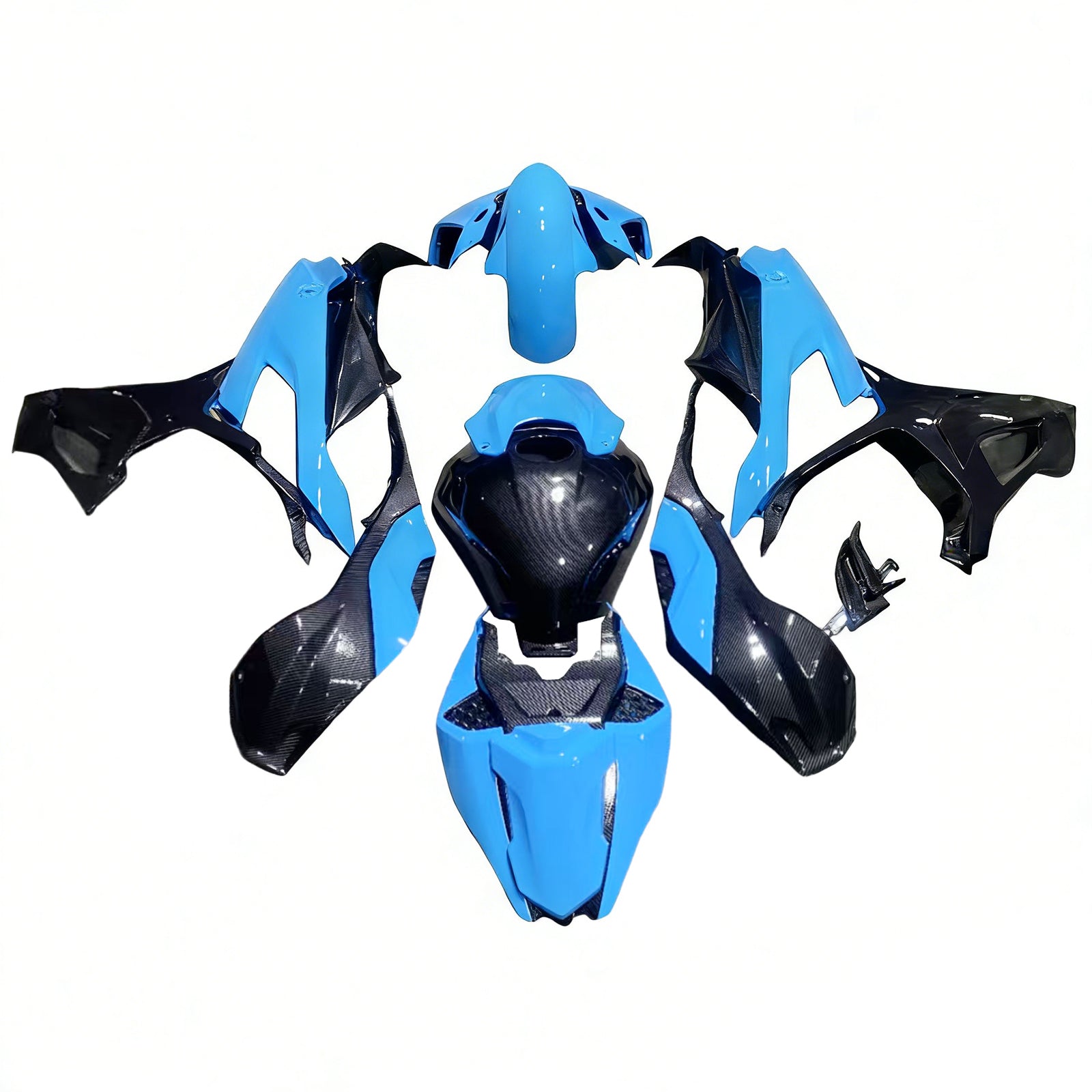Amotopart BMW S1000RR 2019-2022 Blue & Carbon Fiber Pattern Fairing Kit