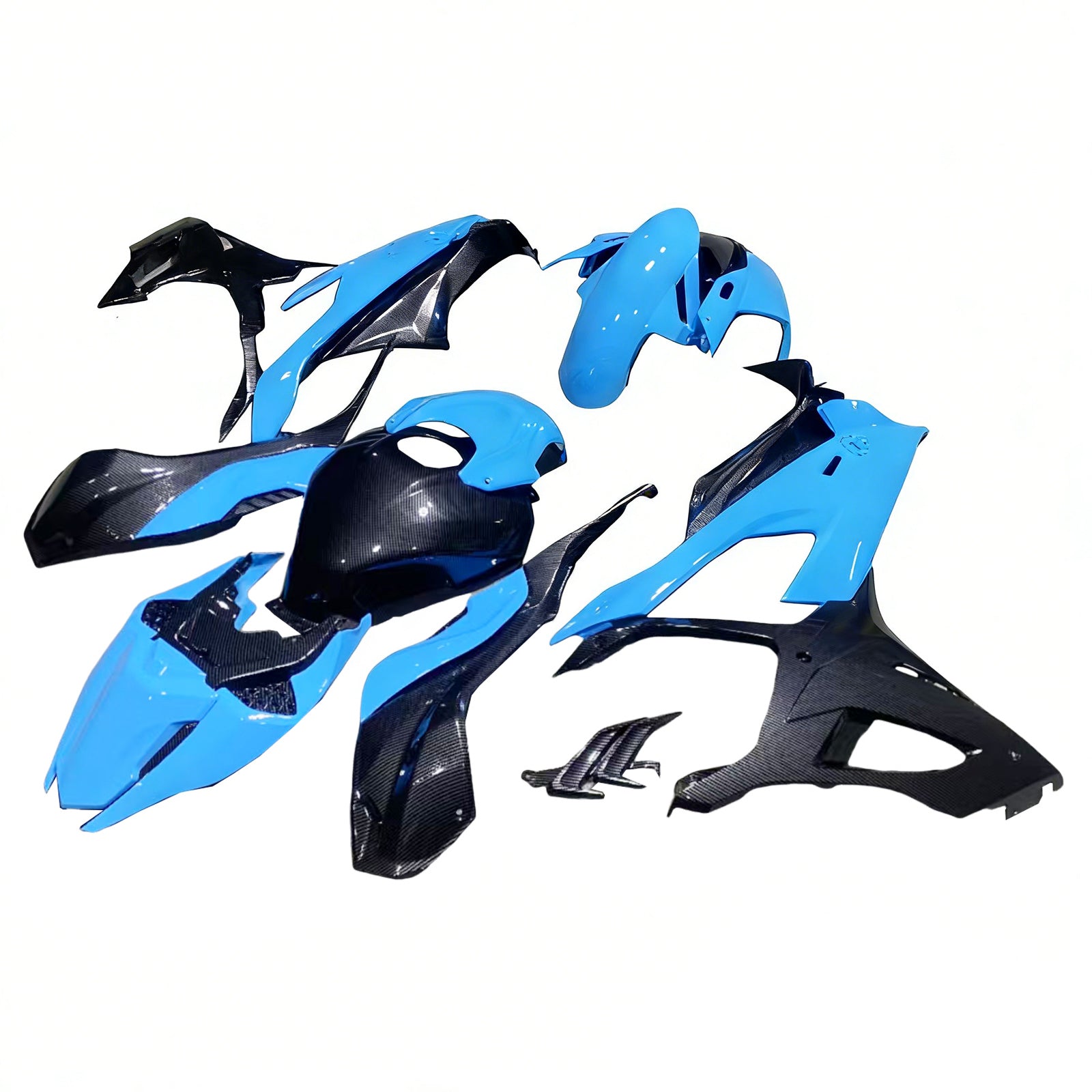 Amotopart BMW S1000RR 2019-2022 Blue & Carbon Fiber Pattern Fairing Kit