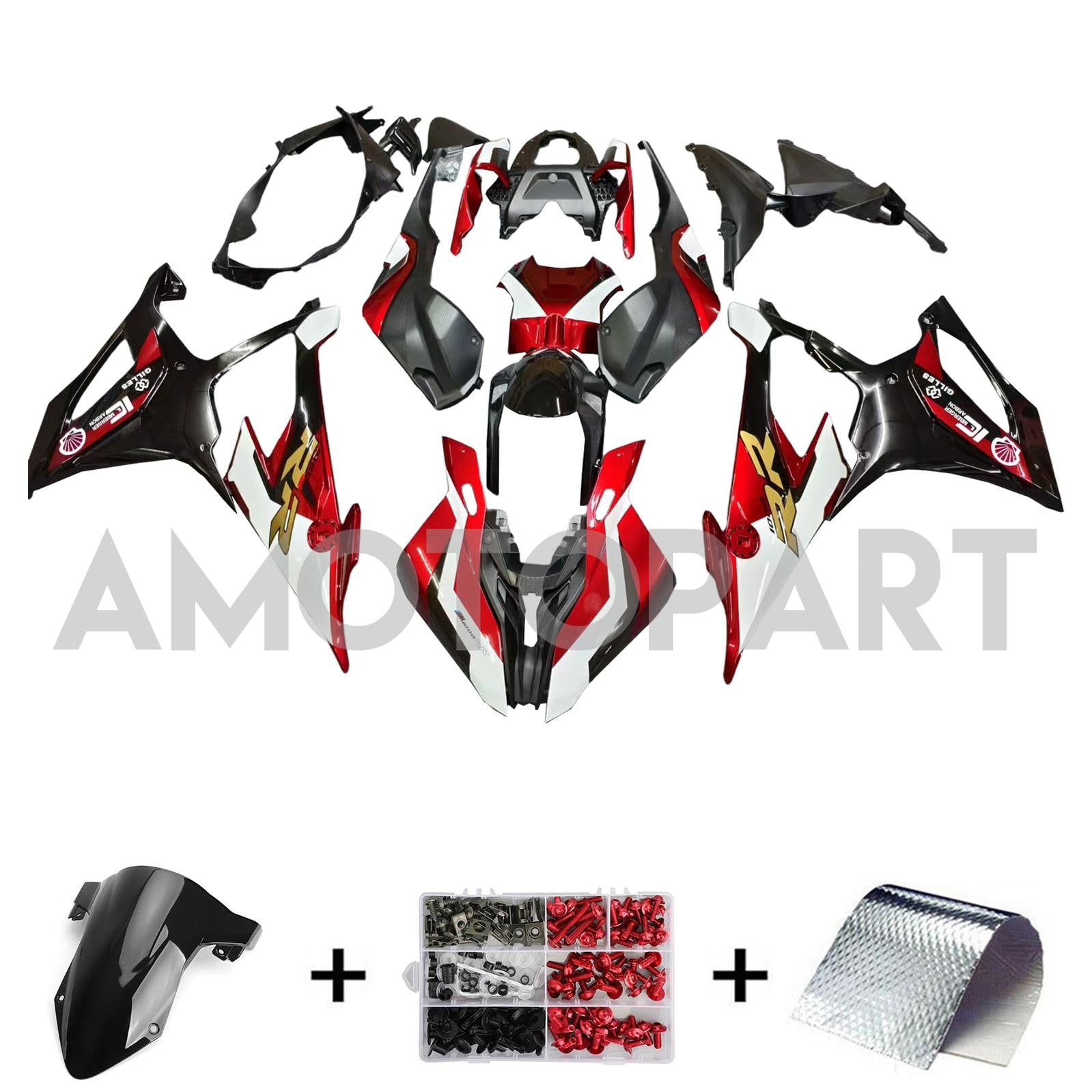 Amotopart BMW S1000RR 2019-2022 Kit de carenado Style2 rojo y negro