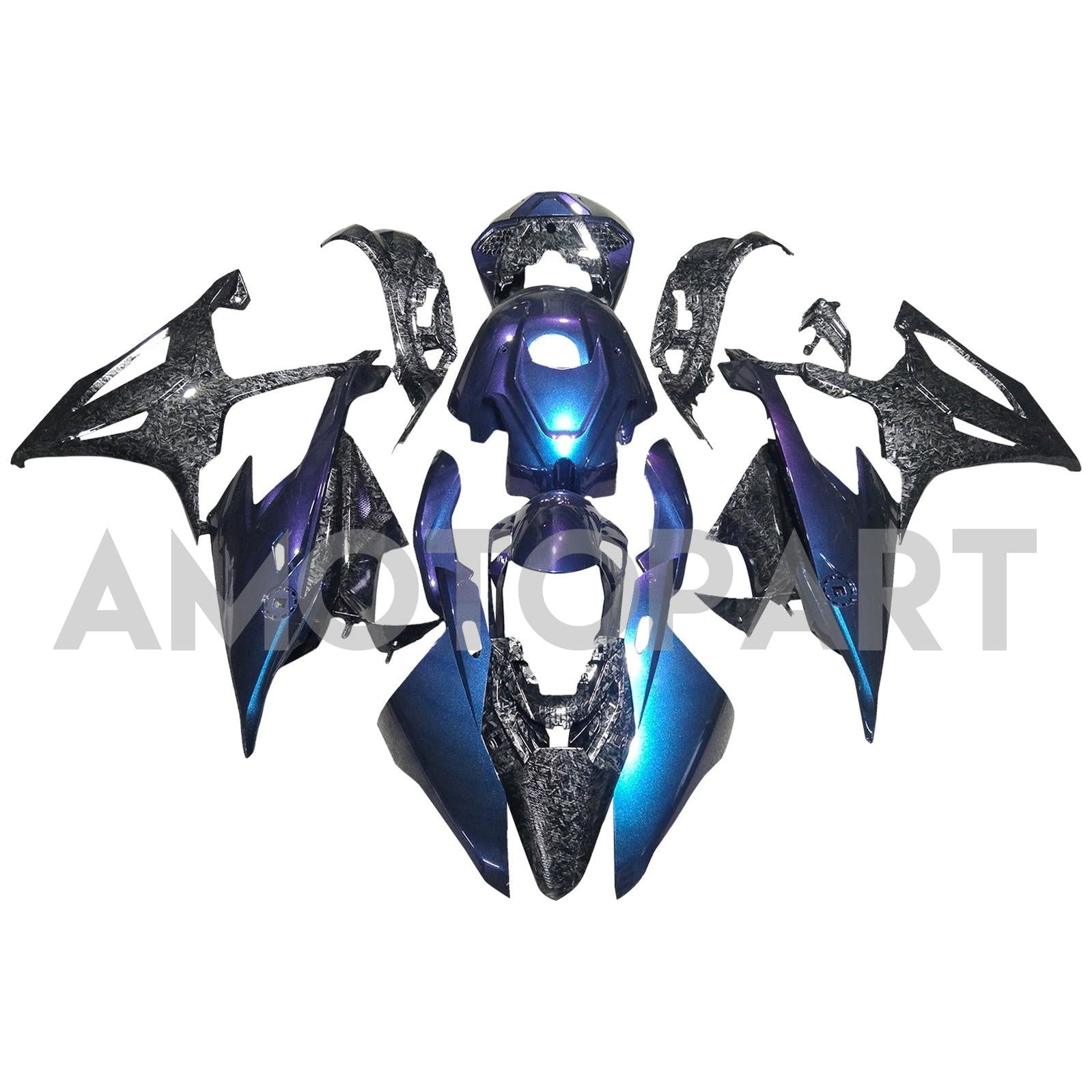 Amotopart 2019-2022 BMW S1000RR Forge Carbon Fiber Patterns Blue Fairing Kit