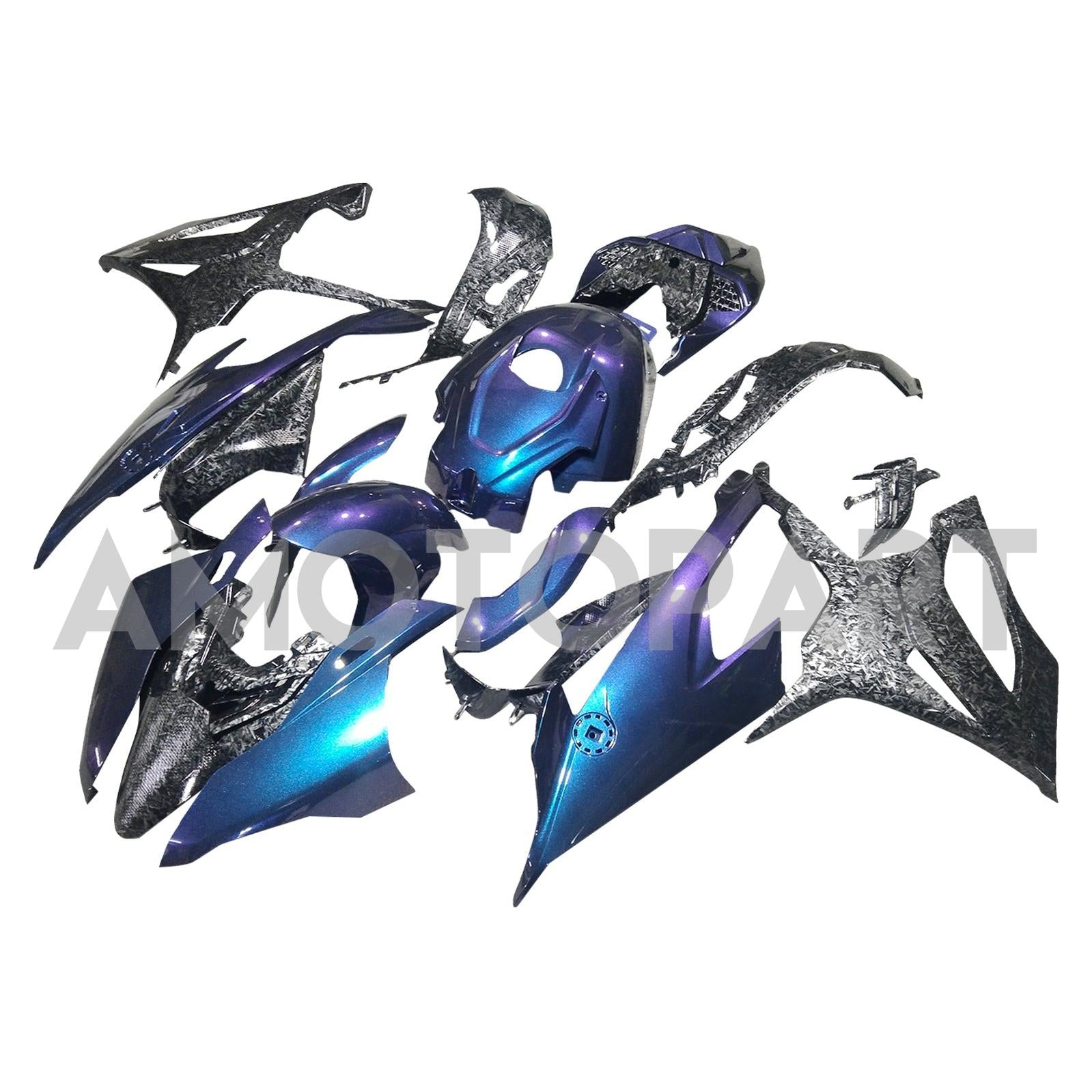 Amotopart 2019-2022 BMW S1000RR フォージ カーボンファイバー パターン ブルー フェアリング キット