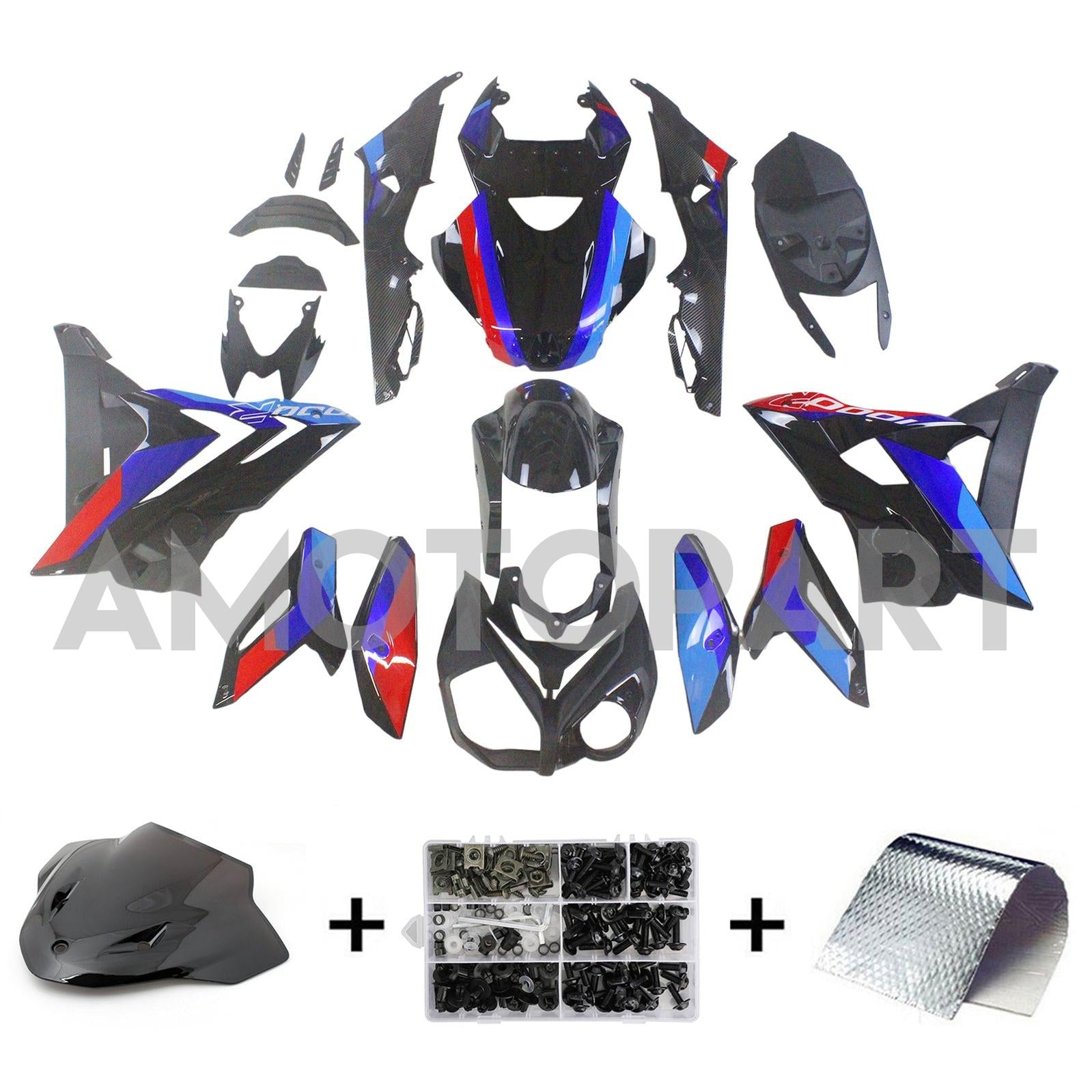Amotopart 2014-2016 BMW S1000R Carbon Fiber Blue&Red Fairing Kit