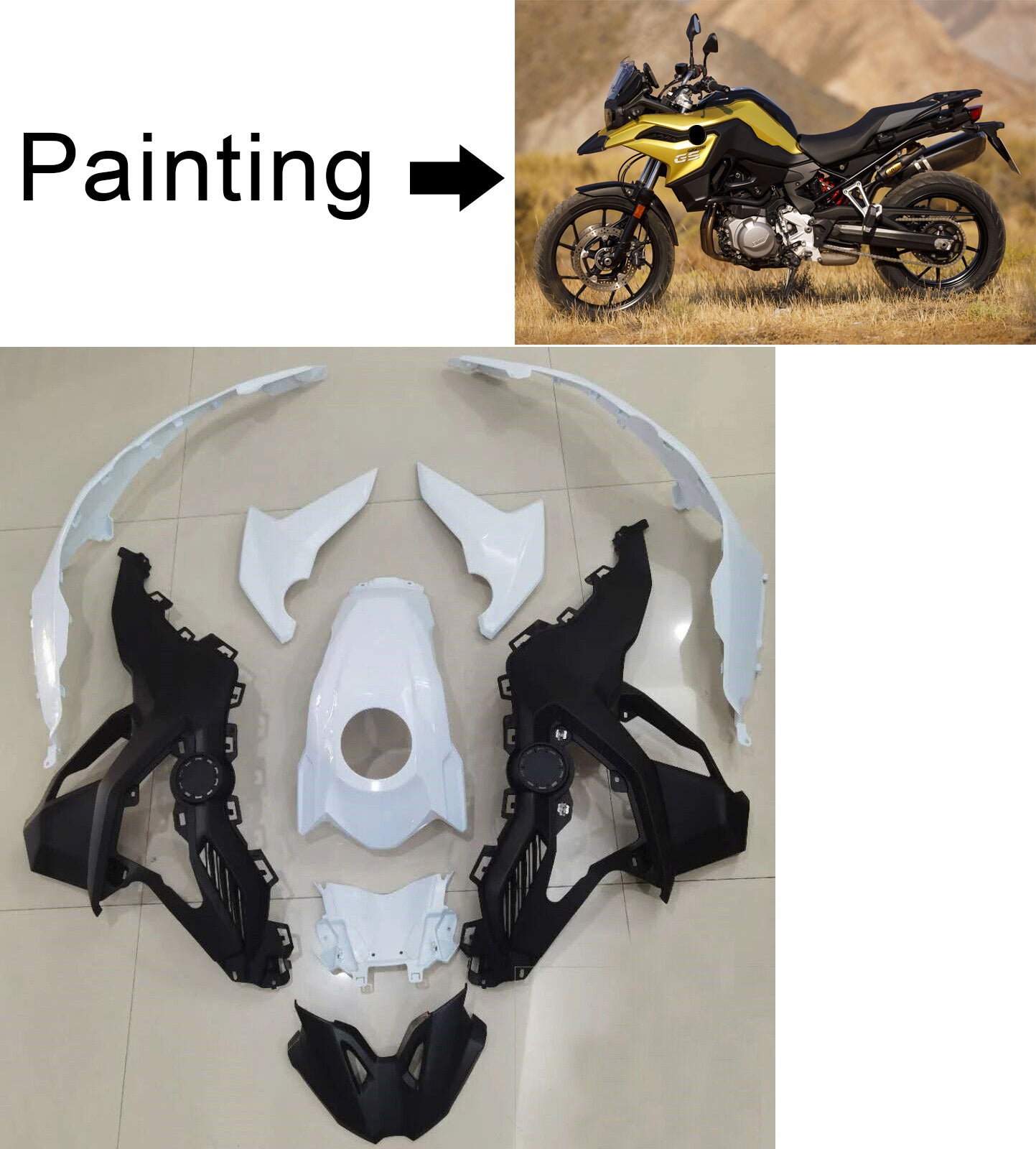 Amotopart BMW 2018–2020 F750GS/F850GS Schwarz-Goldenes Verkleidungsset