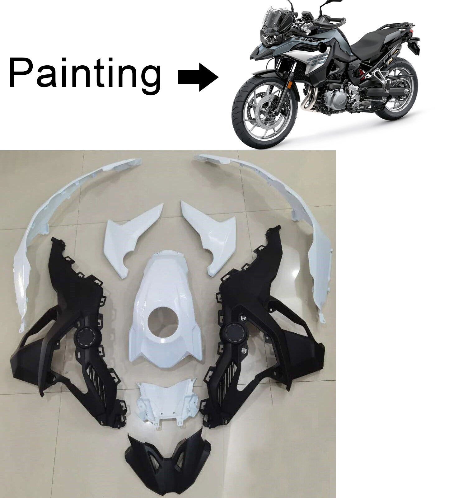 Amotopart BMW 2018–2020 F750GS/F850GS Schwarz mit weißem Verkleidungsset