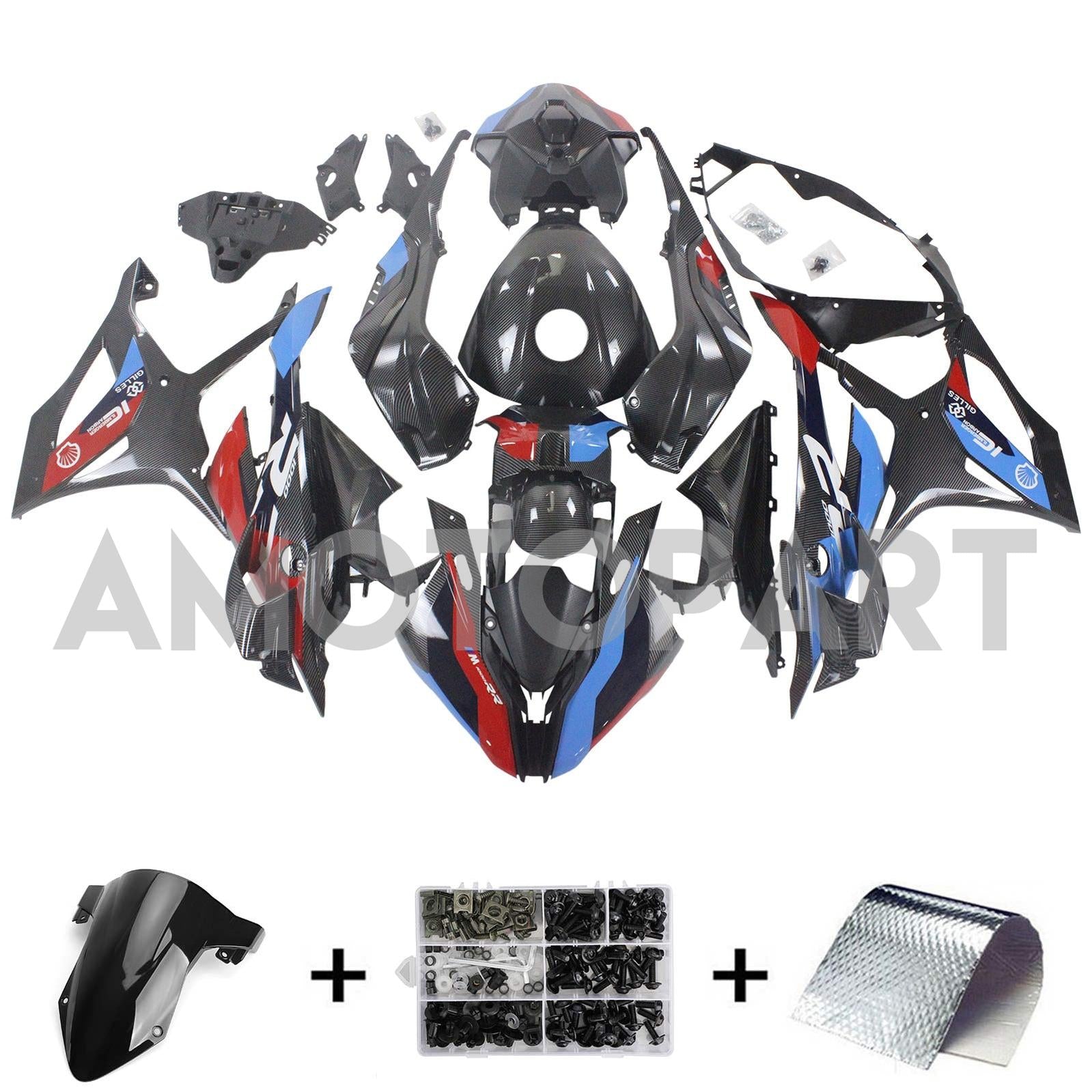 Amotopart 2023-2024 S1000RR BMW Red&Blue Carbon Fiber Fairing Kit