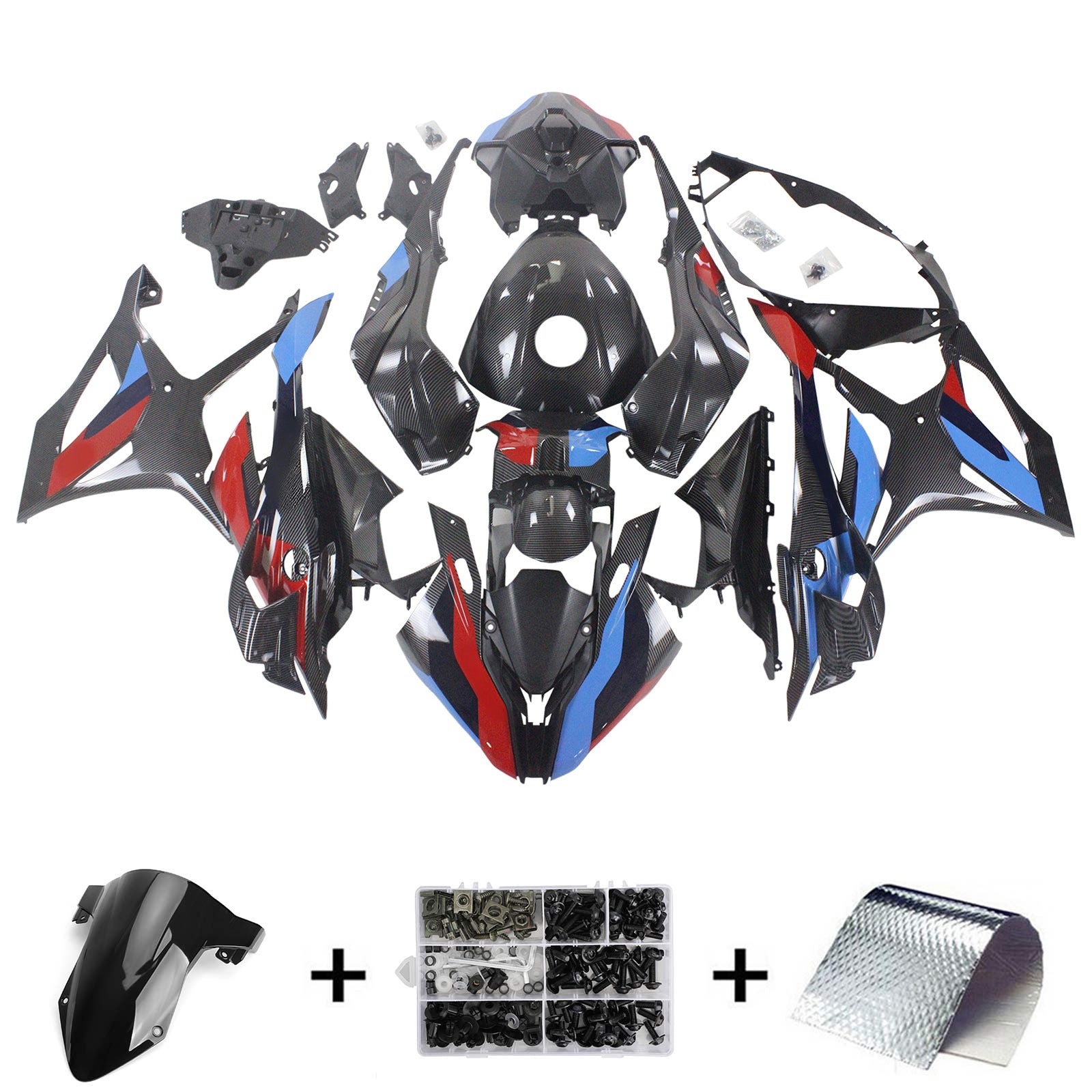 Amotopart 2023-2024 S1000RR BMW Red&Blue Carbon Fiber Fairing Kit