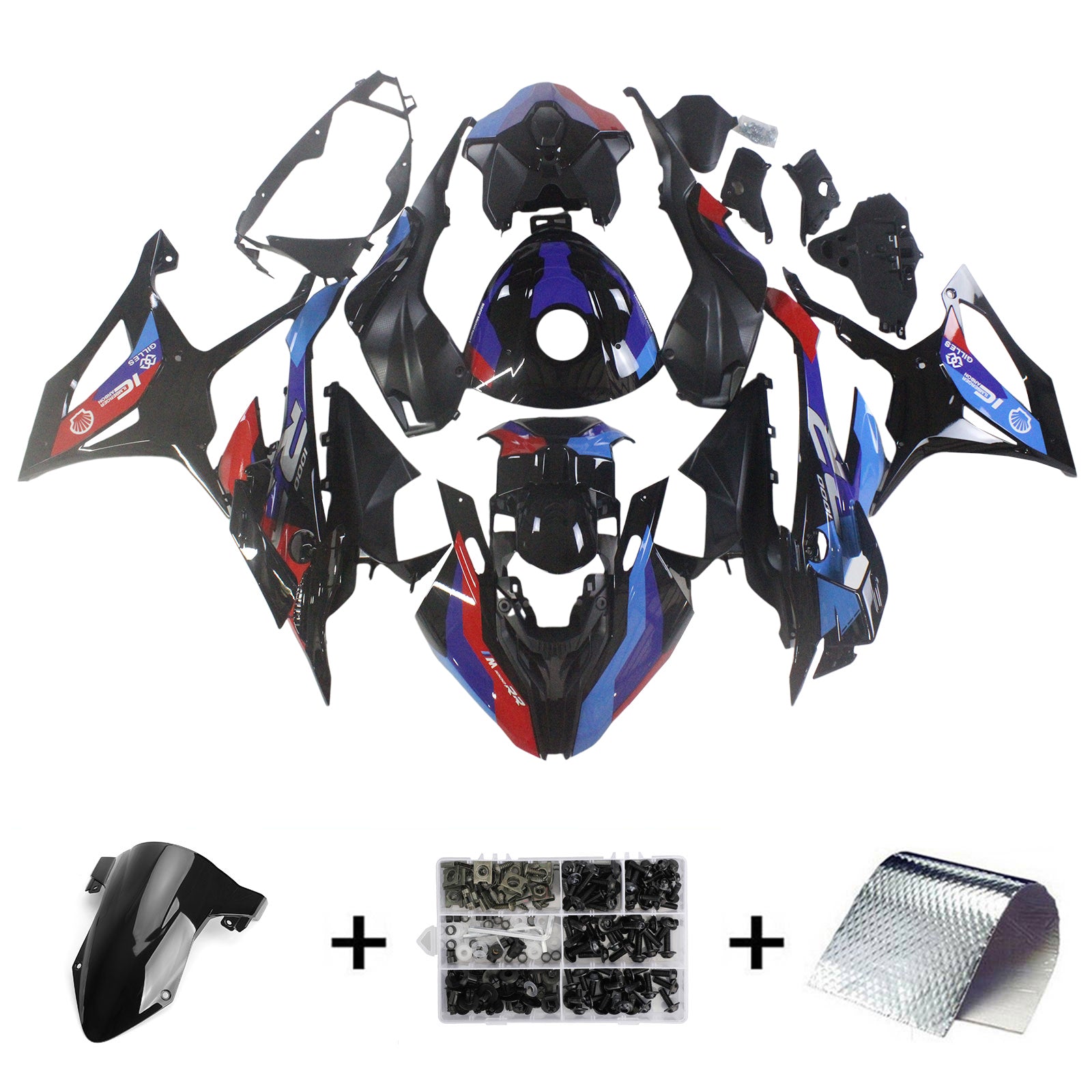 Amotopart 2023-2024 BMW S1000RR Black Grey Blue & Red Fairing Kit