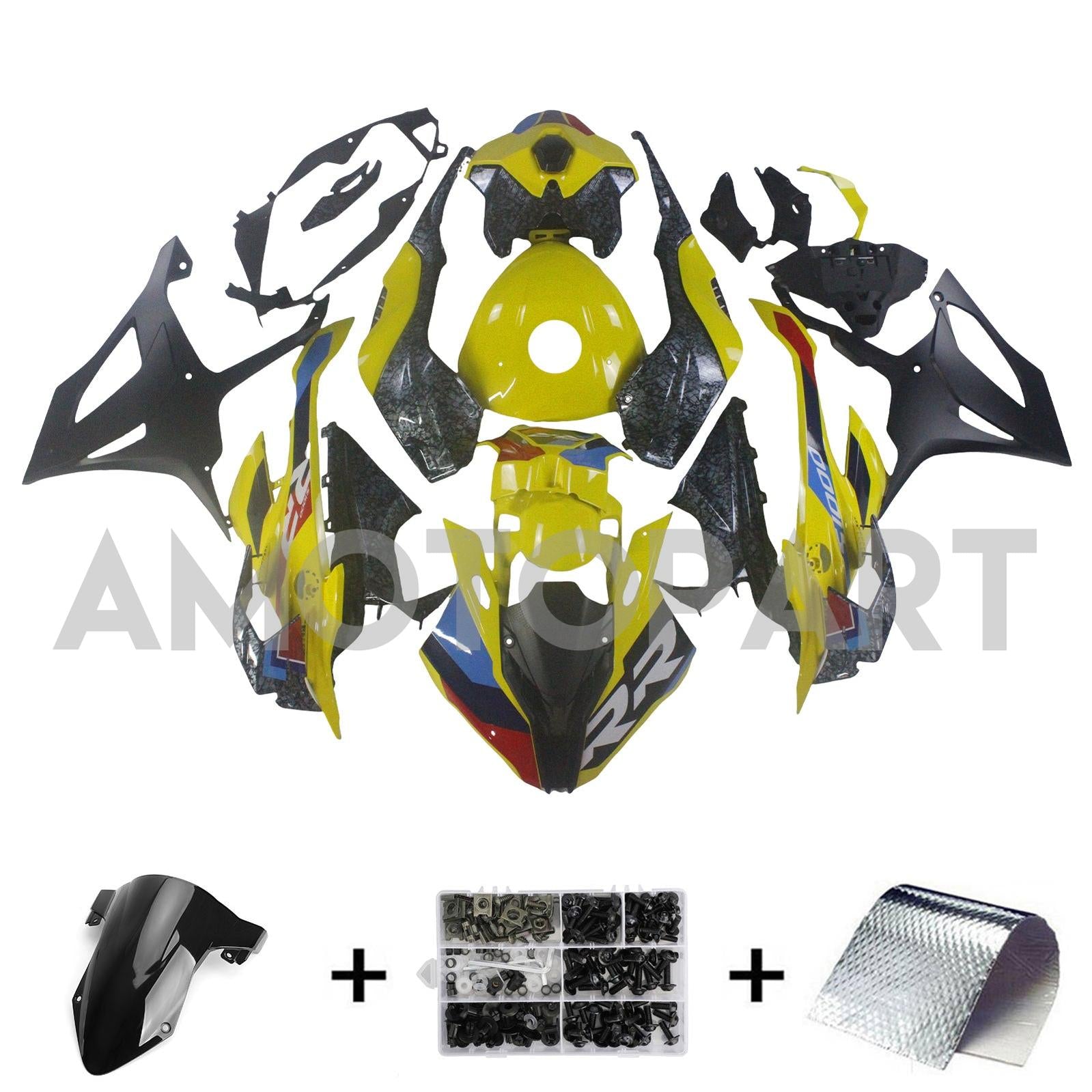 Amotopart 2023-2024 BMW S1000RR Kit de carenado de fibra de carbono negro amarillo