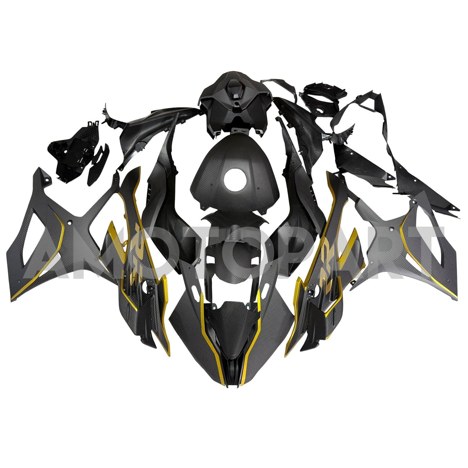 Amotopart 2023-2024 BMW S1000RR  Carbon Fiber Pattern Gold Fairing Kit