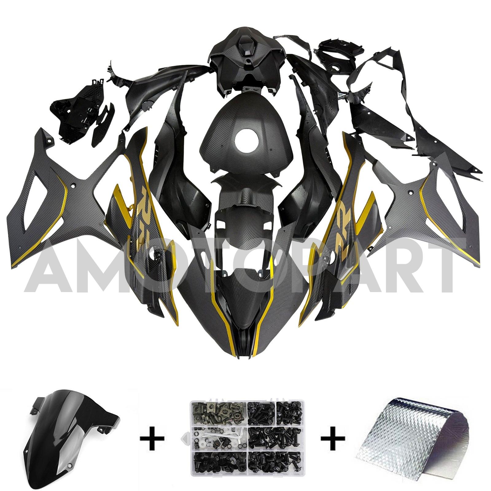 Amotopart 2023-2024 BMW S1000RR  Carbon Fiber Pattern Gold Fairing Kit