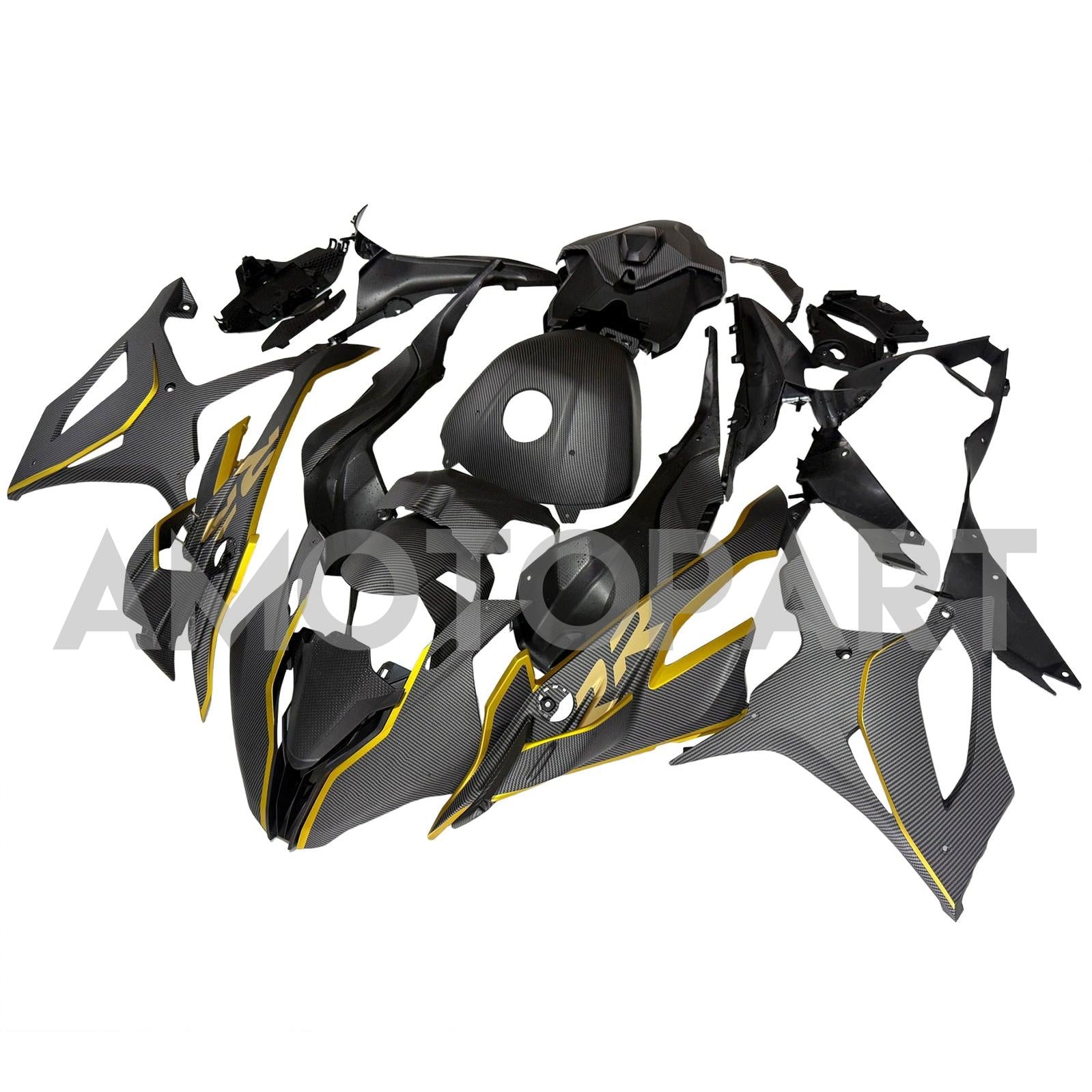 Amotopart 2023-2024 BMW S1000RR  Carbon Fiber Pattern Gold Fairing Kit