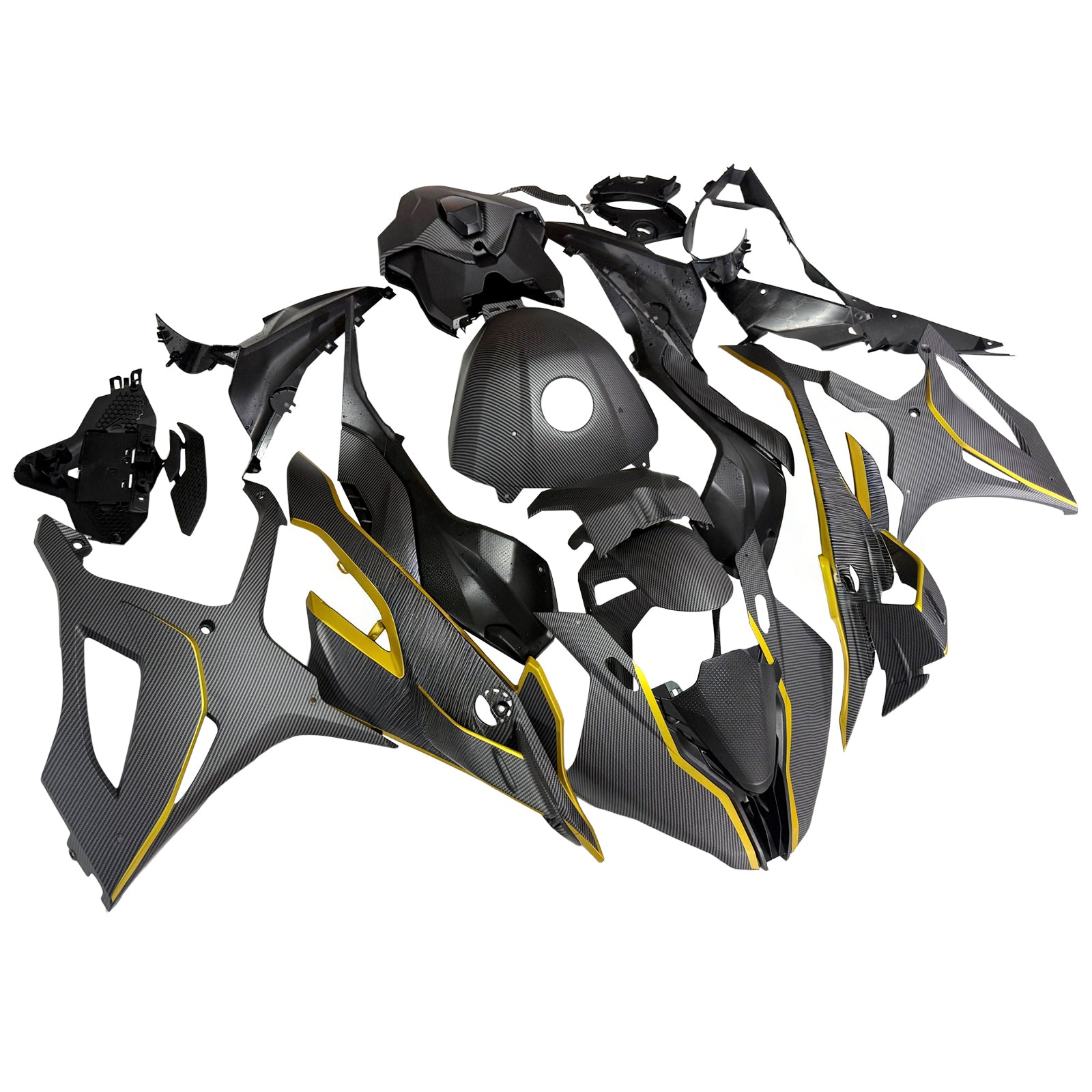 Amotopart 2023-2024 BMW S1000RR  Carbon Fiber Pattern Gold Fairing Kit