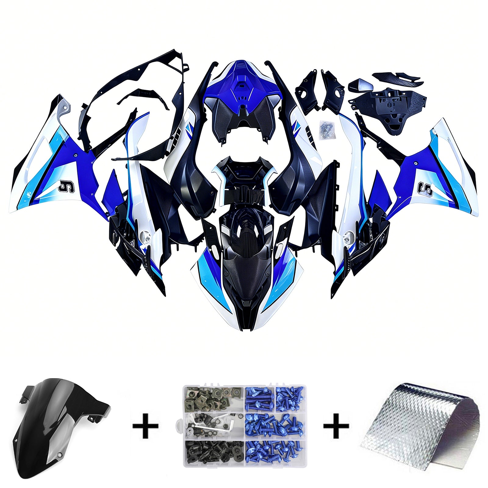 Amotopart 2023-2024 BMW S1000RR  Glossy Black Blue White Fairing Kit