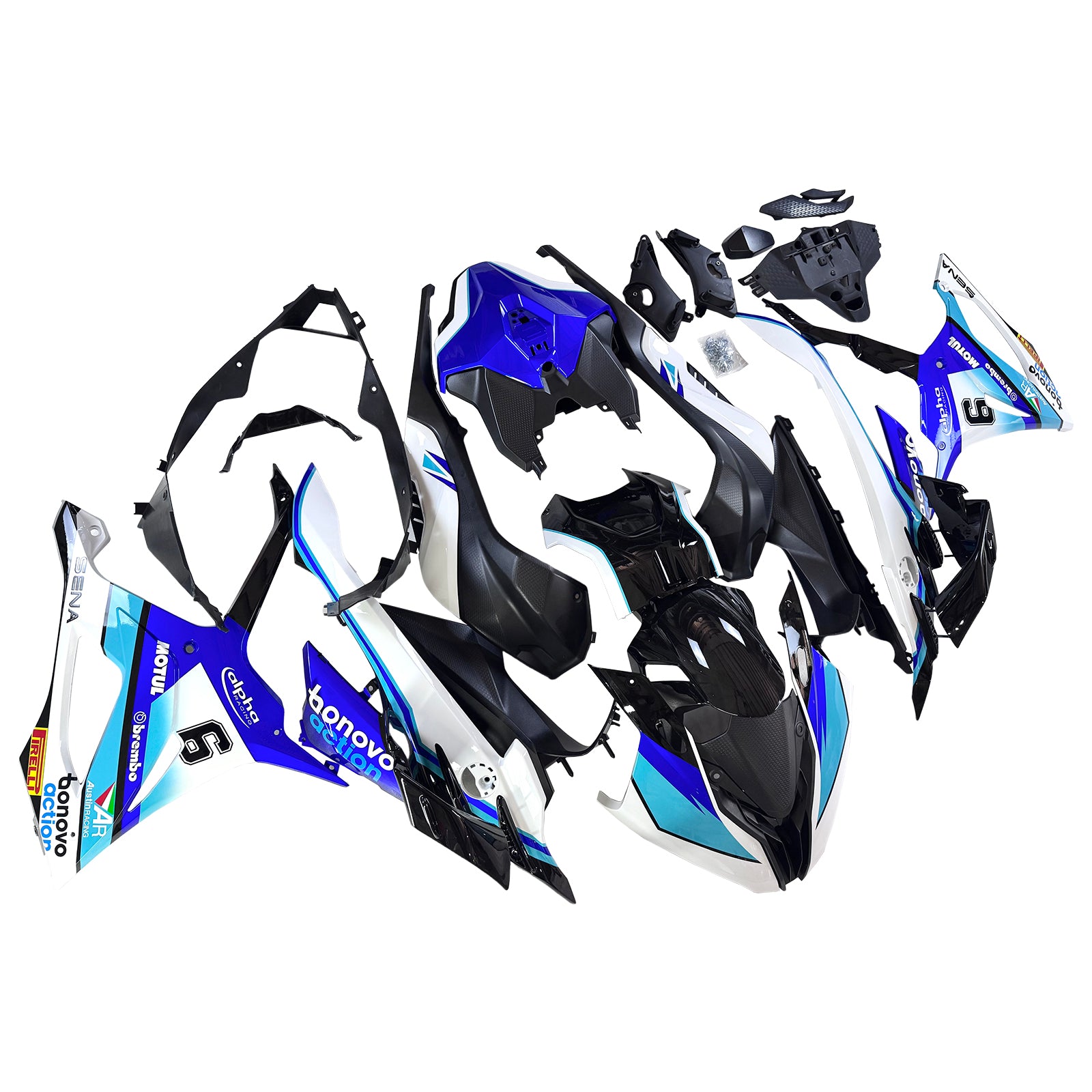 Amotopart 2023-2024 BMW S1000RR Blosy czarny niebieski biały zestaw owiewki