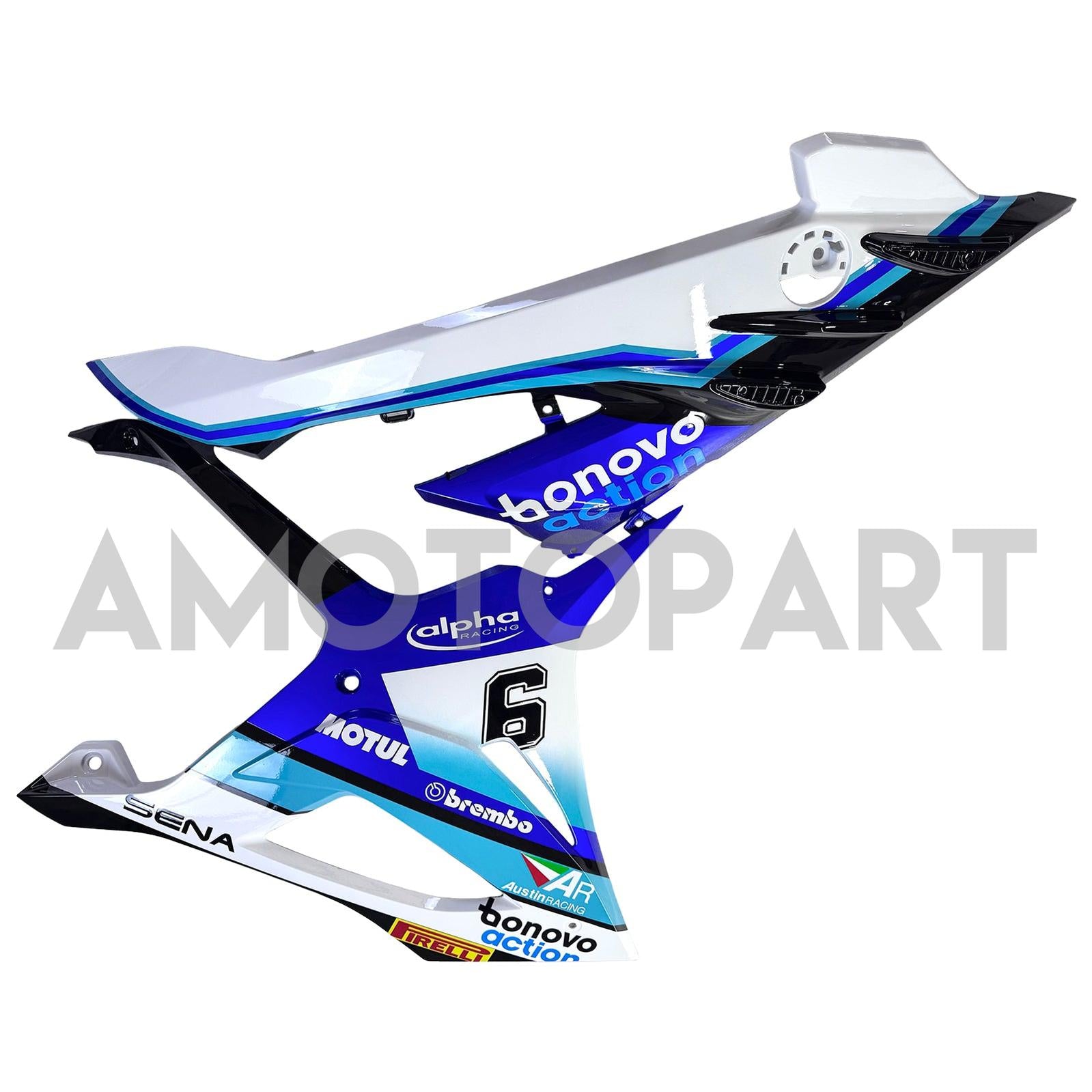 AMOTOPART 2023-2024 BMW S1000RR GLOSSY BLACK BLÅ VIT FAIRING KIT