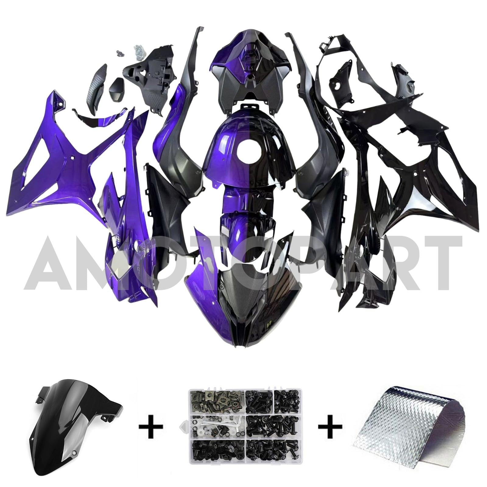 Amotopart 2023-2024 BMW S1000RR Glanzende zwarte paarse kuipkit