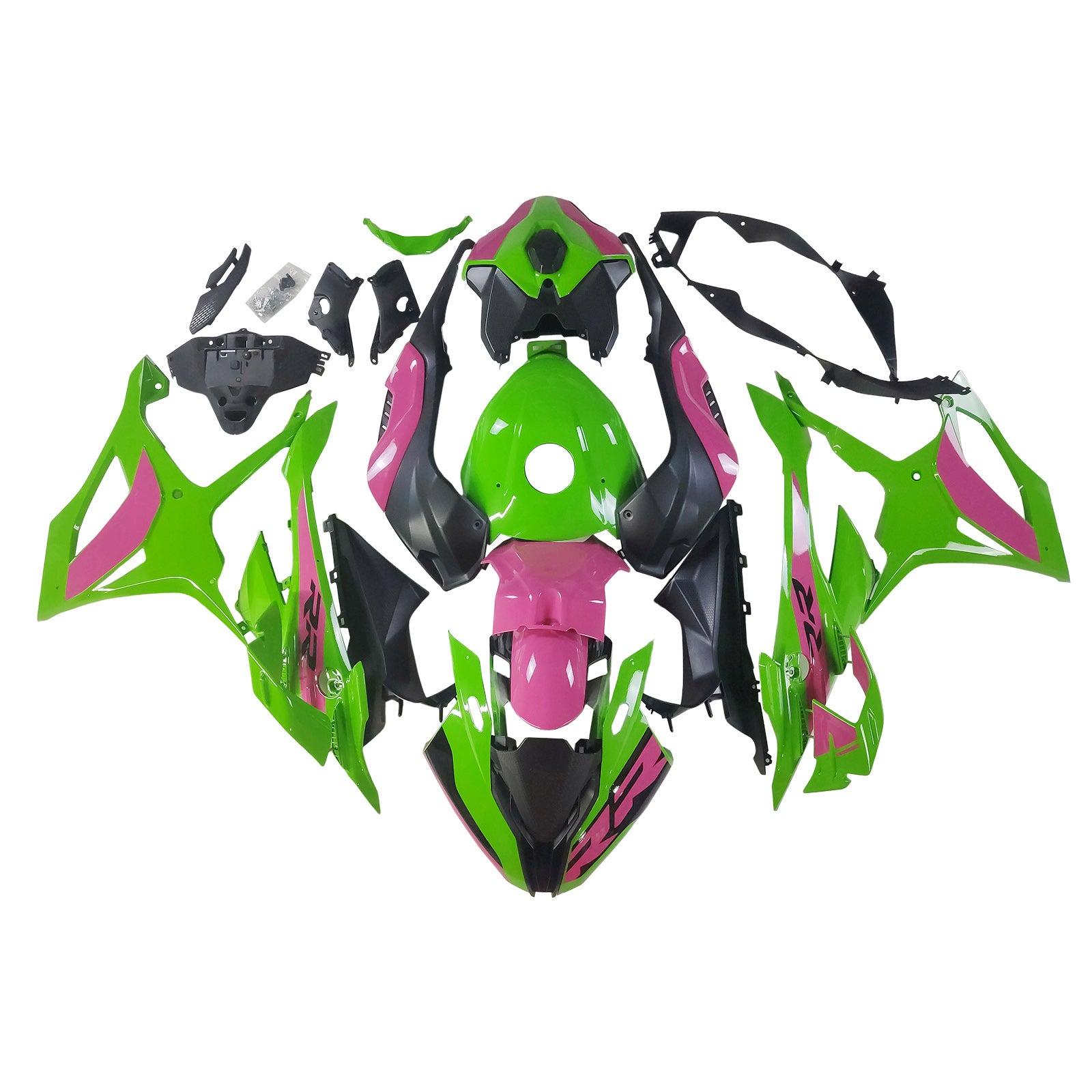 Amotopart 2023-2024 BMW S1000RR 光沢のあるピンク グリーン ブラック フェアリング キット