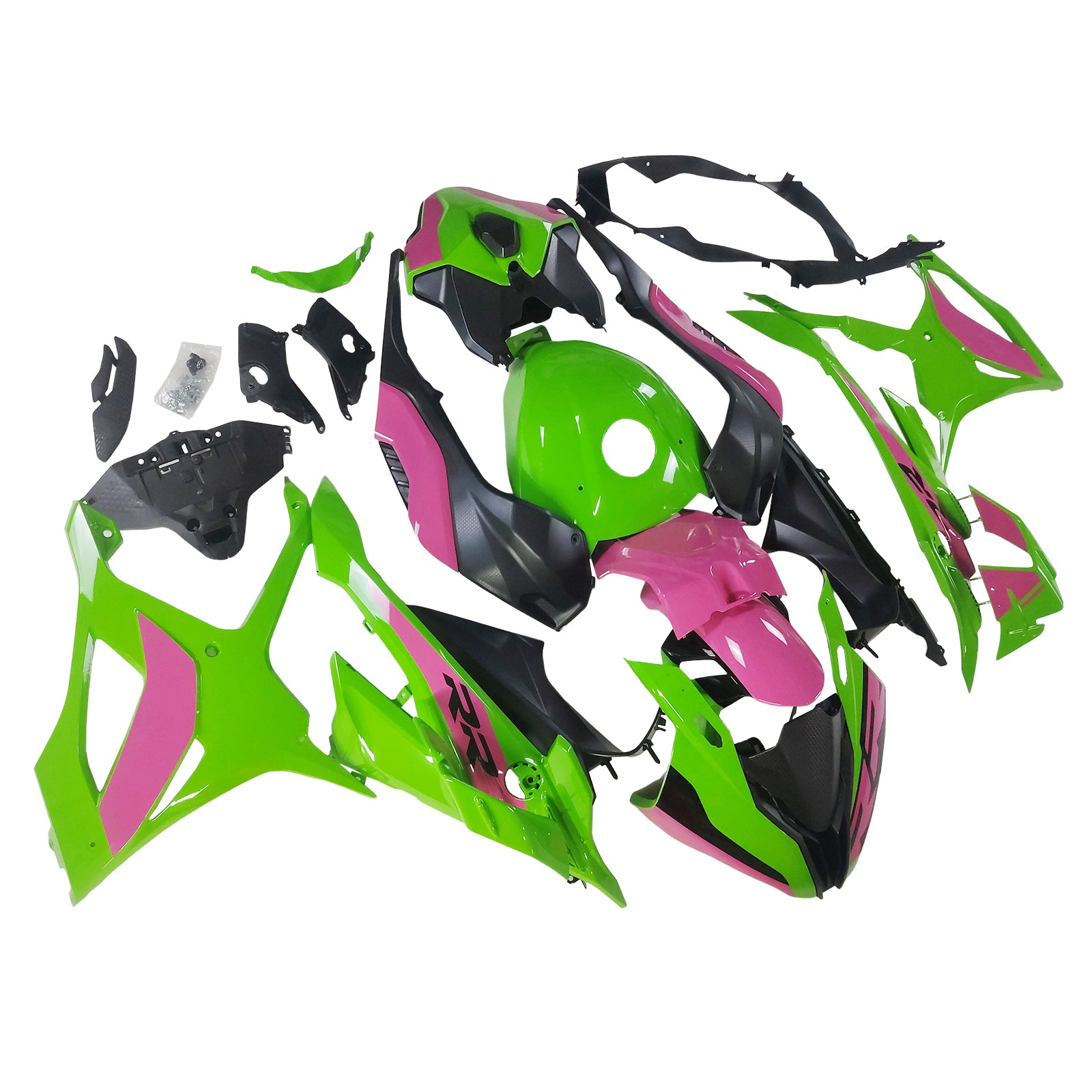 Amotopart 2023-2024 BMW S1000RR 光沢のあるピンク グリーン ブラック フェアリング キット