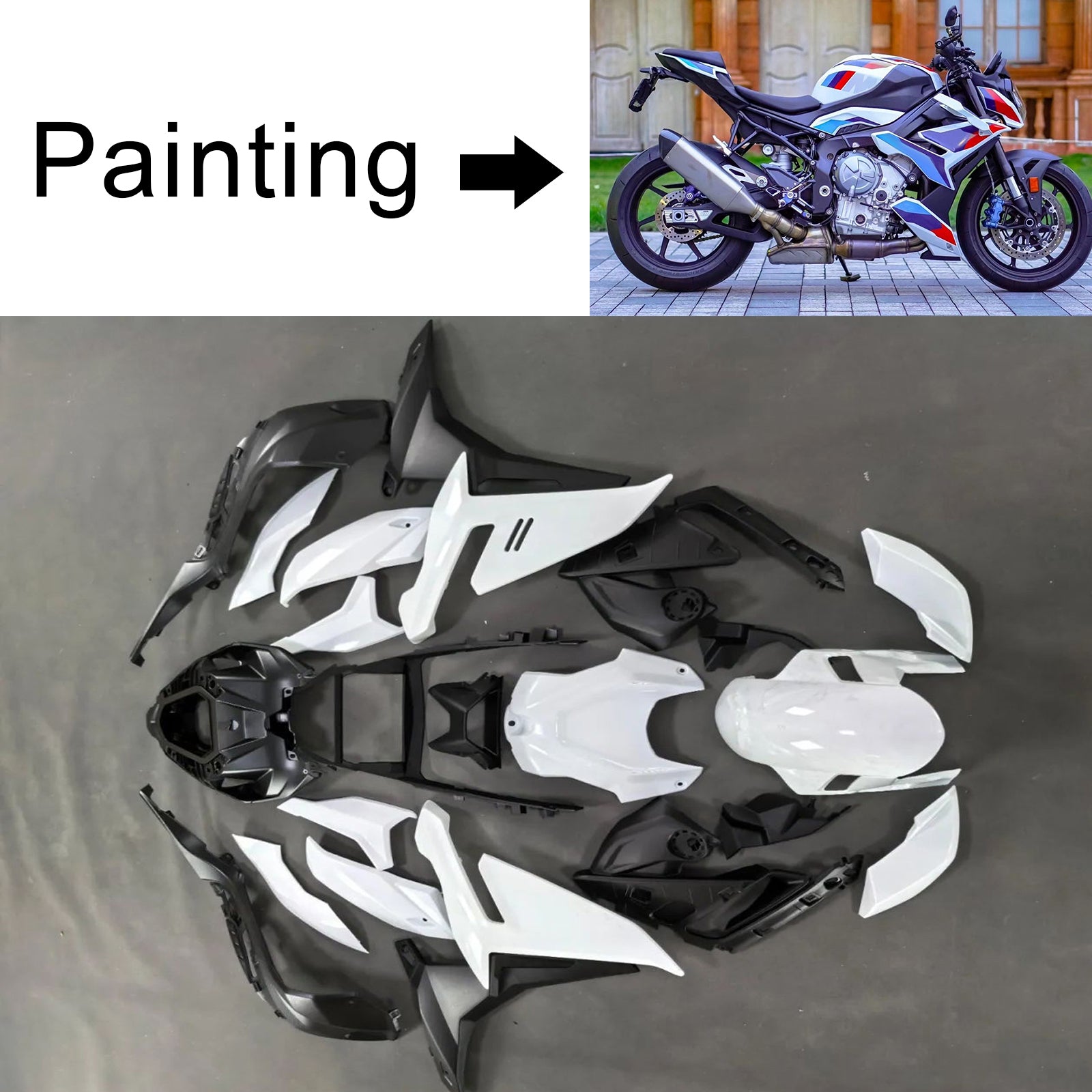 Amotopart 2021-2024 BMW S1000R White Blue Fairing Kit