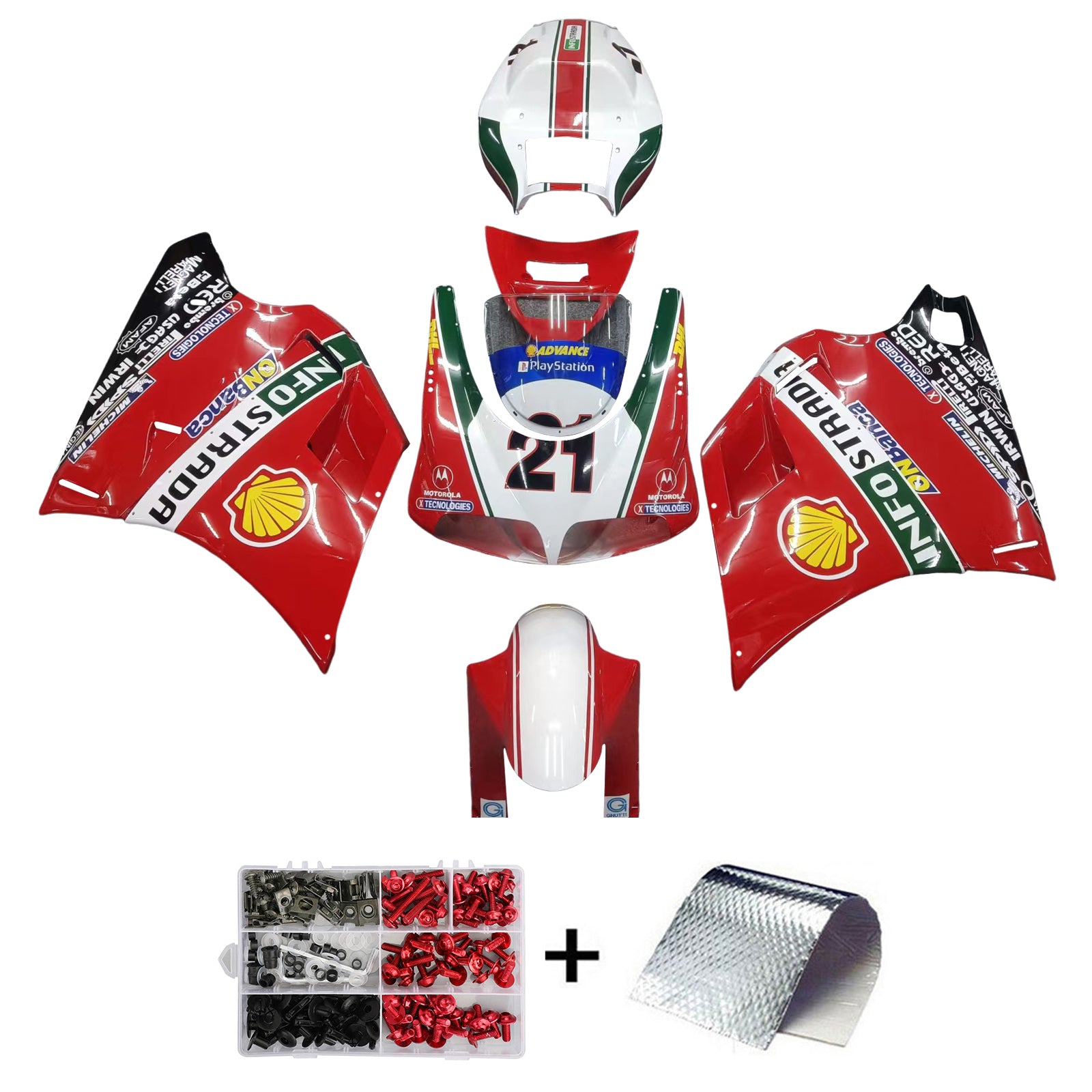 Kit Carenado Amotopart Ducati 996 748 1996-2002 Rojo con Logos