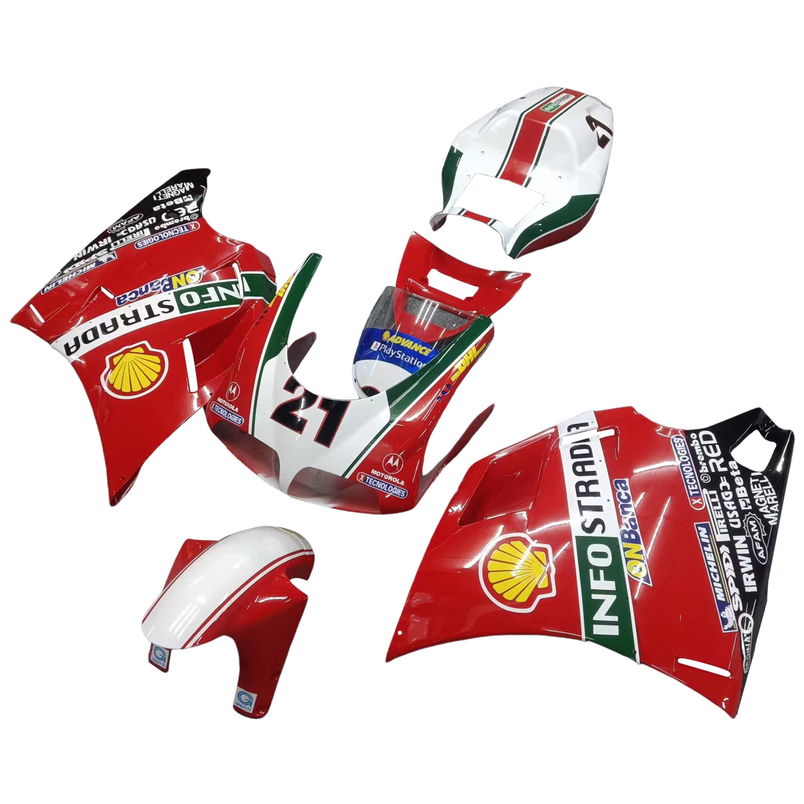 Amotopart Verkleidungsset für Ducati 996 748 1996–2002, Rot mit Logos