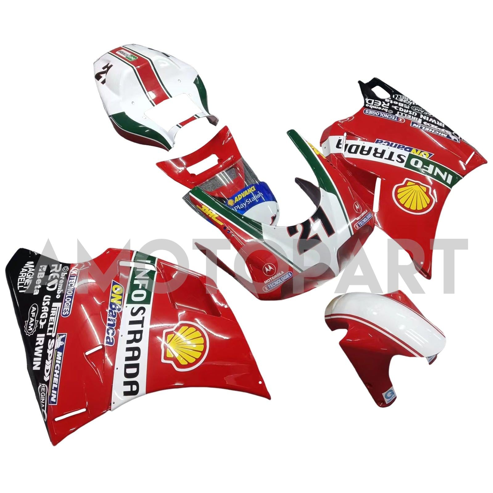 Amotopart Ducati 996 748 1996-2002 レッド ロゴ付き フェアリングキット